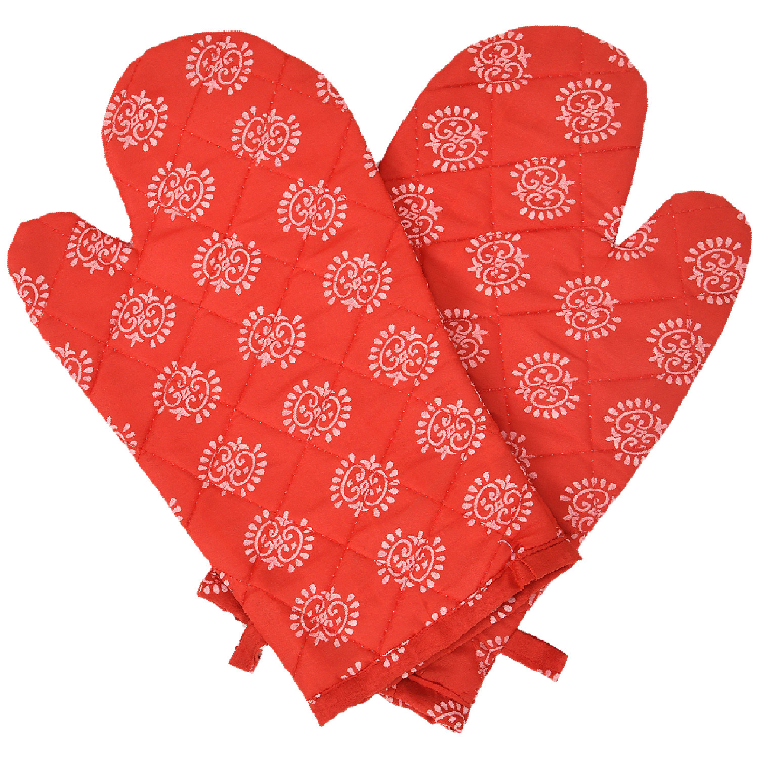Kuber Industries Oven Mitts | Polyester Microwave Oven Gloves | Printed Hanging Loop Kitchen Oven Gloves | Heat Resistant Gloves For Kitchen | 1 Pair | Red