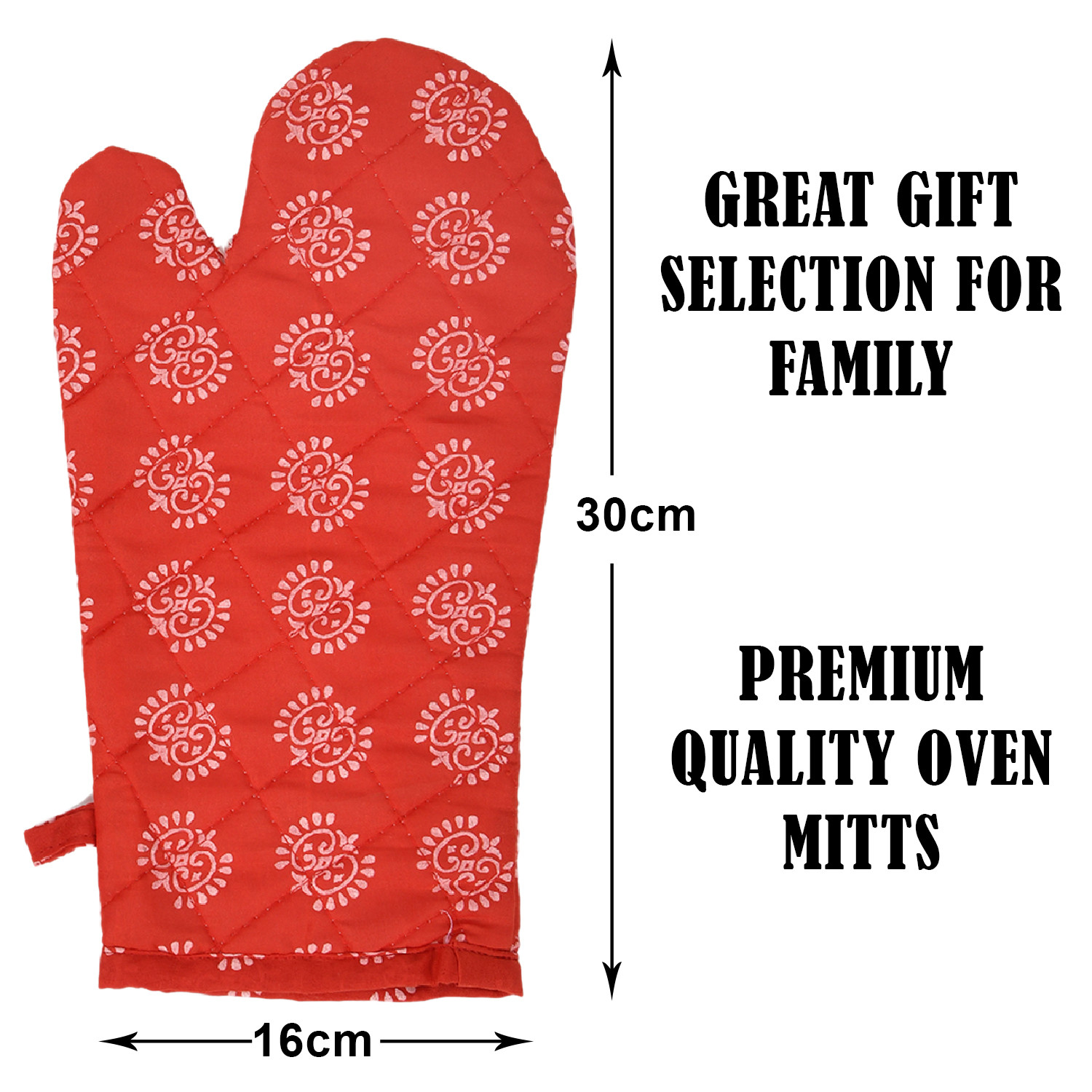 Kuber Industries Oven Mitts | Polyester Microwave Oven Gloves | Printed Hanging Loop Kitchen Oven Gloves | Heat Resistant Gloves For Kitchen | 1 Pair | Red