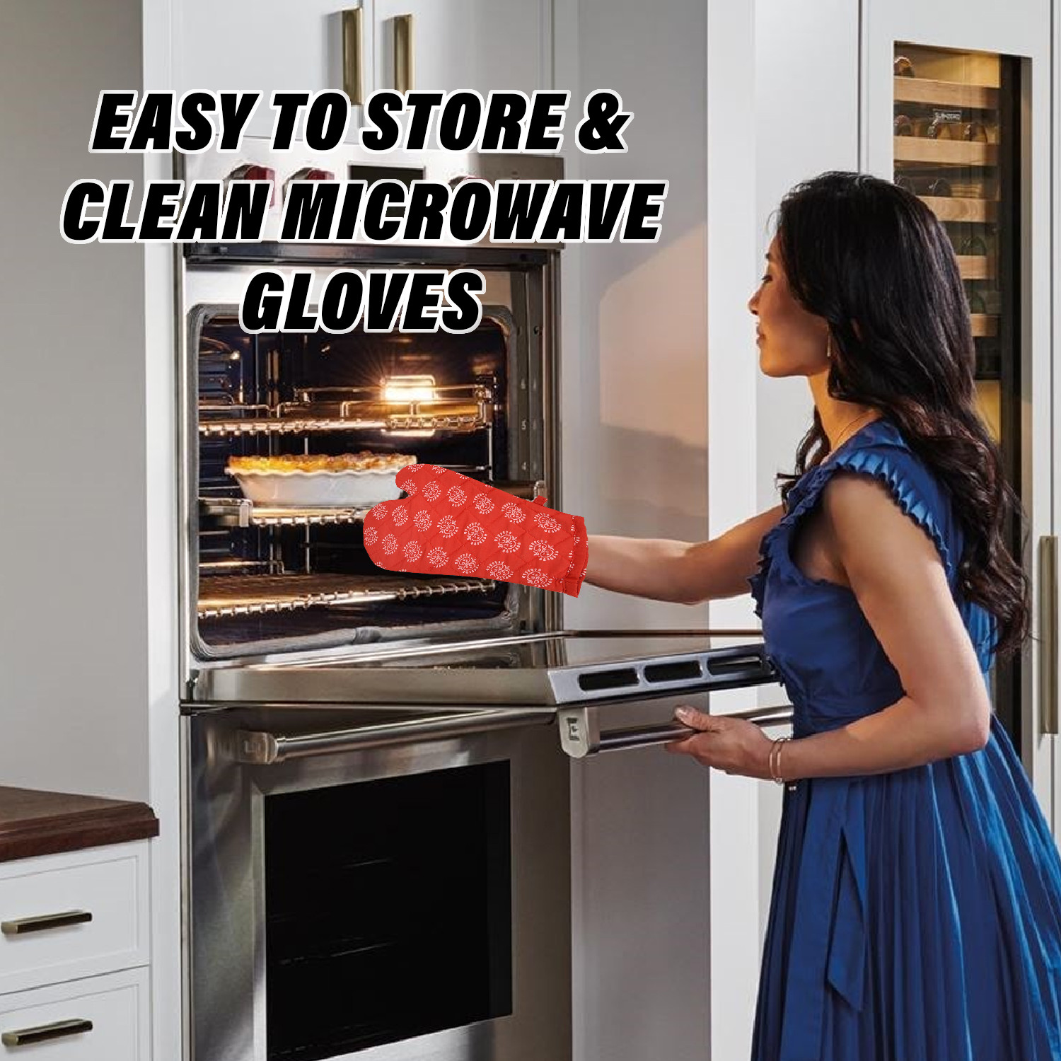 Kuber Industries Oven Mitts | Polyester Microwave Oven Gloves | Printed Hanging Loop Kitchen Oven Gloves | Heat Resistant Gloves For Kitchen | 1 Pair | Red