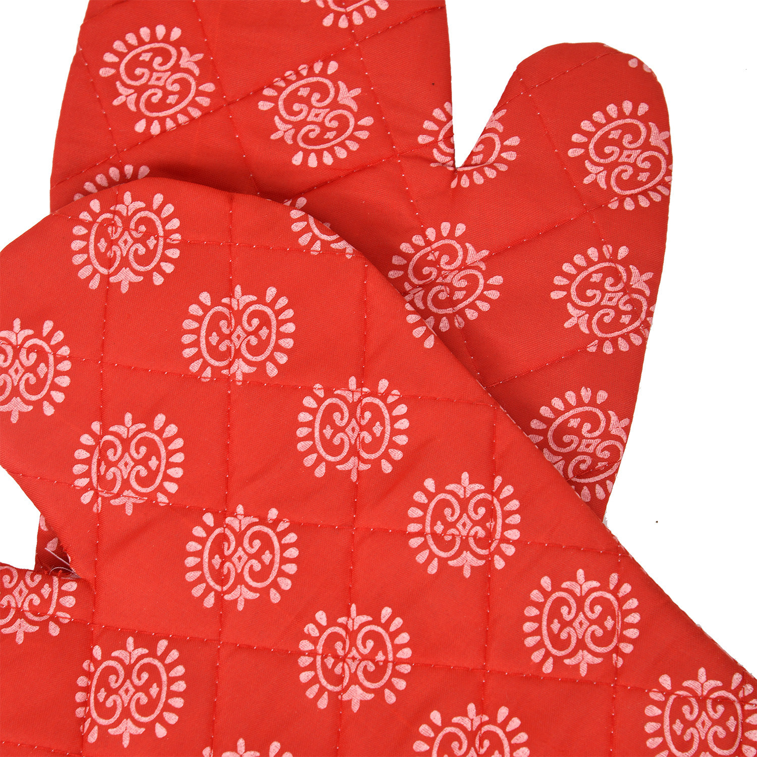Kuber Industries Oven Mitts | Polyester Microwave Oven Gloves | Printed Hanging Loop Kitchen Oven Gloves | Heat Resistant Gloves For Kitchen | 1 Pair | Red