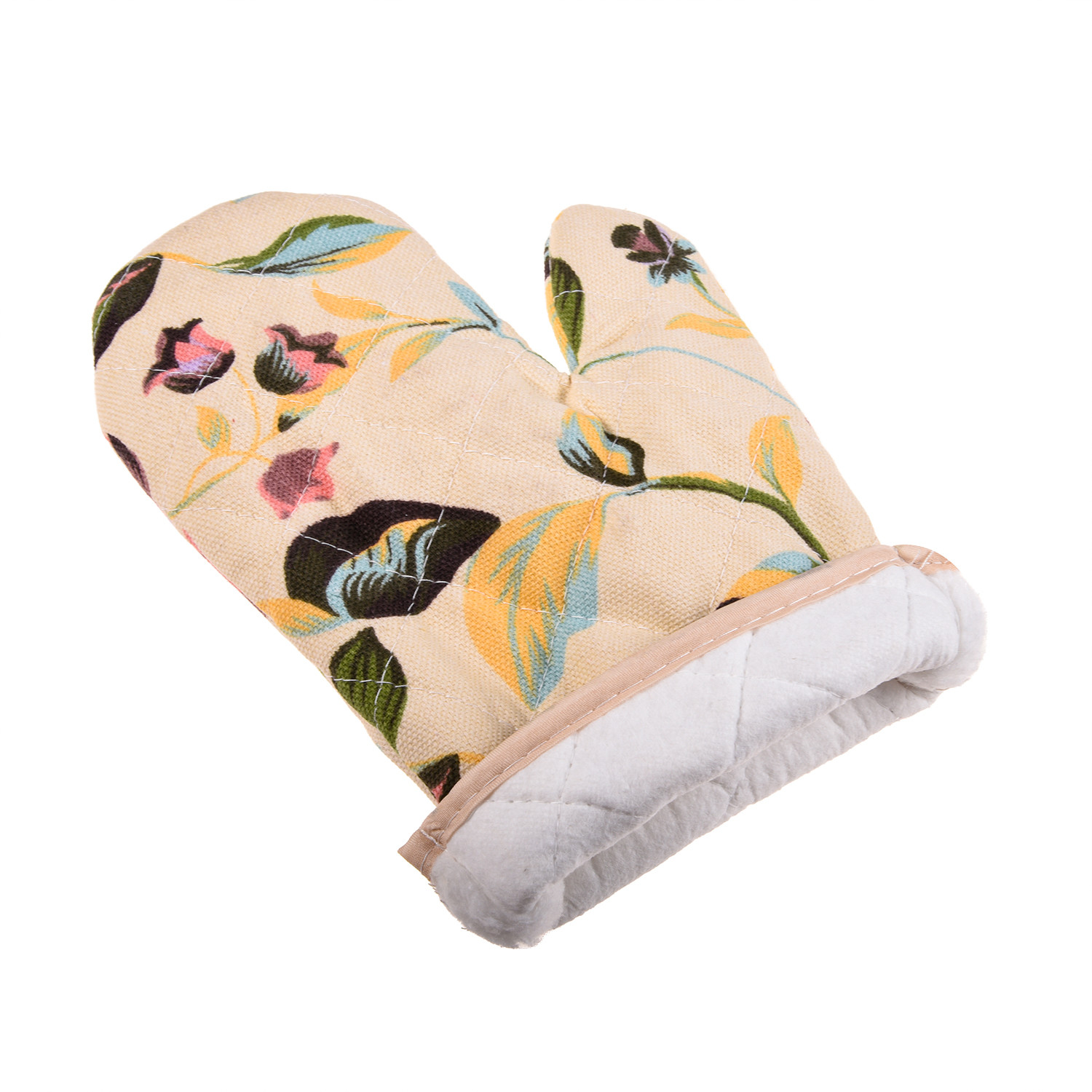 Kuber Industries Oven Mitts|Cotton Microwave Oven Insulated Gloves|Bud Print Hanging Loop Kitchen Oven|Heat Resistant|Microwave Gloves For Kitchen|1 Pair (Cream)