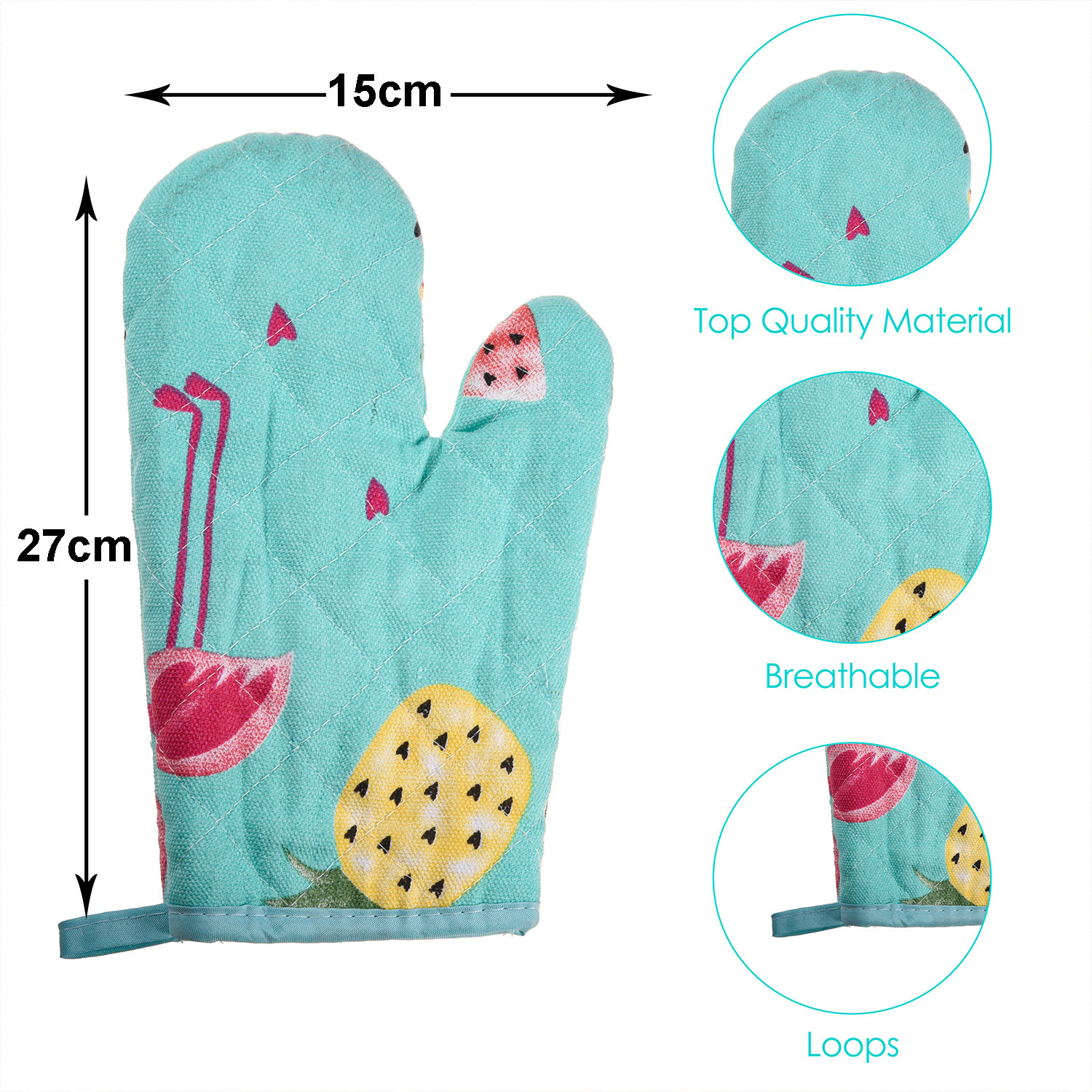 Kuber Industries Oven Mitts|Cotton Microwave Oven Insulated Gloves|Duck Print Hanging Loop Kitchen Oven|Heat Resistant|Microwave Gloves For Kitchen|1 Pair (Green)