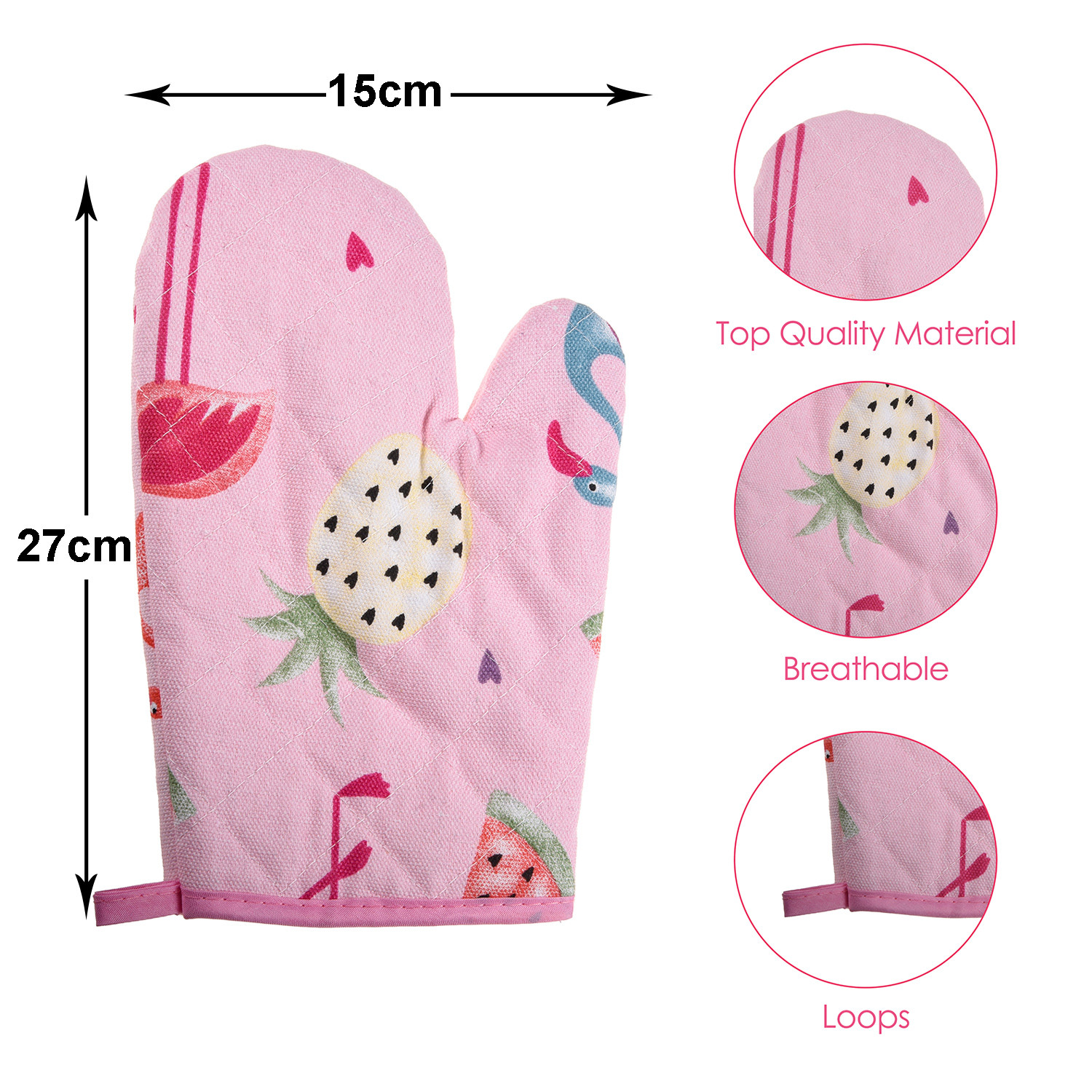 Kuber Industries Oven Mitts|Cotton Microwave Oven Insulated Gloves|Duck Print Hanging Loop Kitchen Oven|Heat Resistant|Microwave Gloves For Kitchen|1 Pair (Pink)
