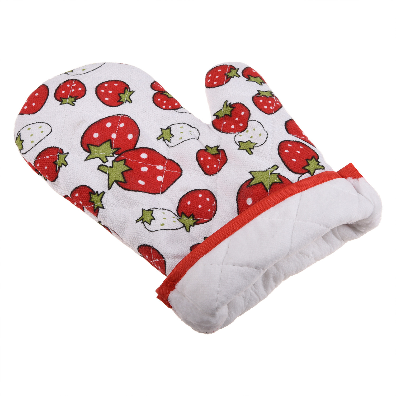 Kuber Industries Oven Mitts|Cotton Microwave Oven Insulated Gloves|Strawberry Print Hanging Loop Kitchen Oven|Heat Resistant|Microwave Gloves For Kitchen|1 Pair (White)