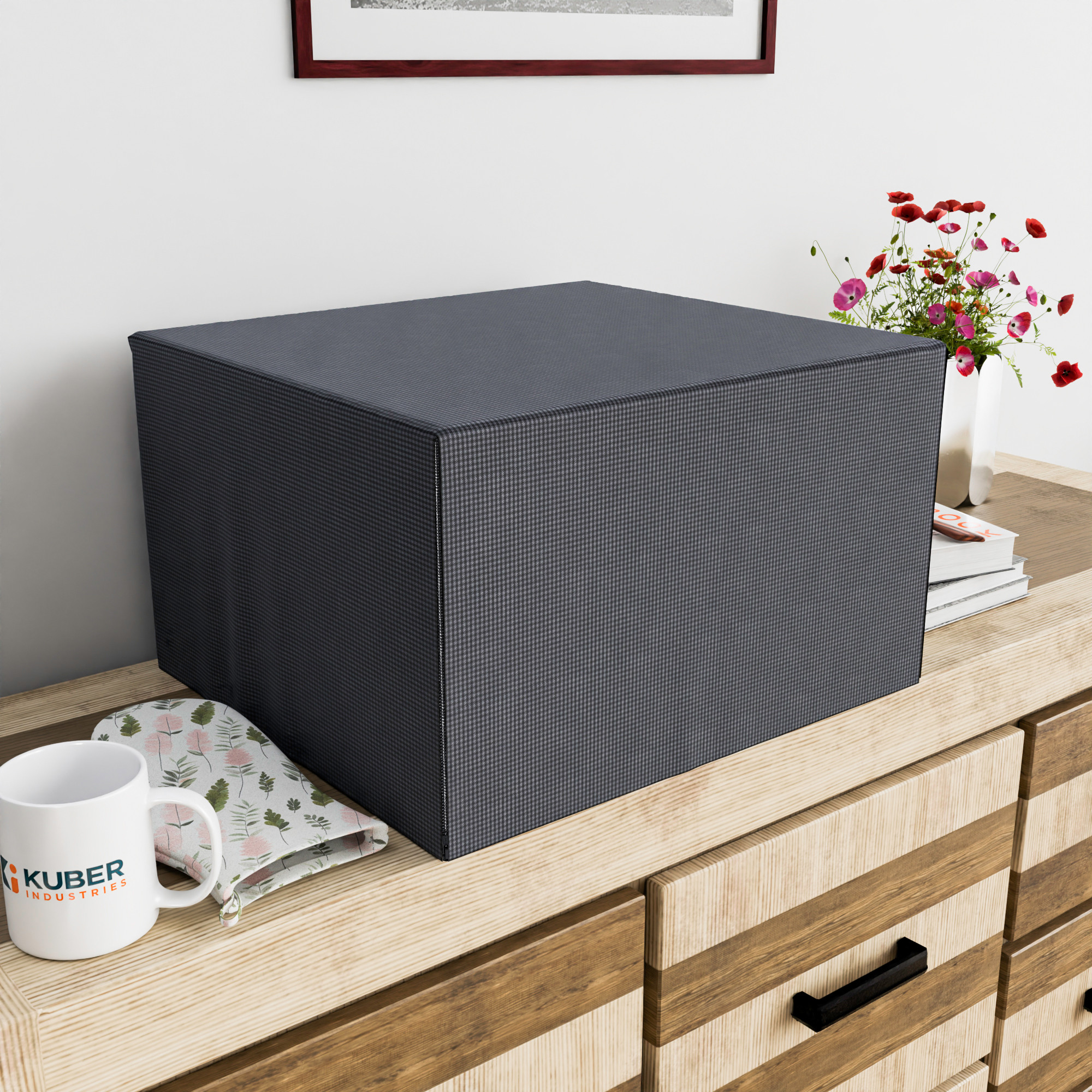 Kuber Industries Oven Top Cover    Microwave Grill Cover  Oven Protector Cover  Oven Appliance Cover  Waterproof Oven Cover for Kitchen  Mini Check  Grey