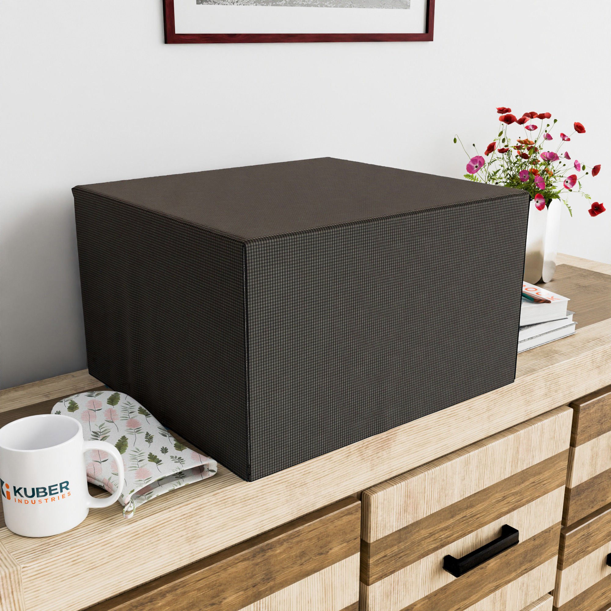 Kuber Industries Oven Top Cover    Microwave Grill Cover  Oven Protector Cover  Oven Appliance Cover  Waterproof Oven Cover for Kitchen  Mini Check  Brown