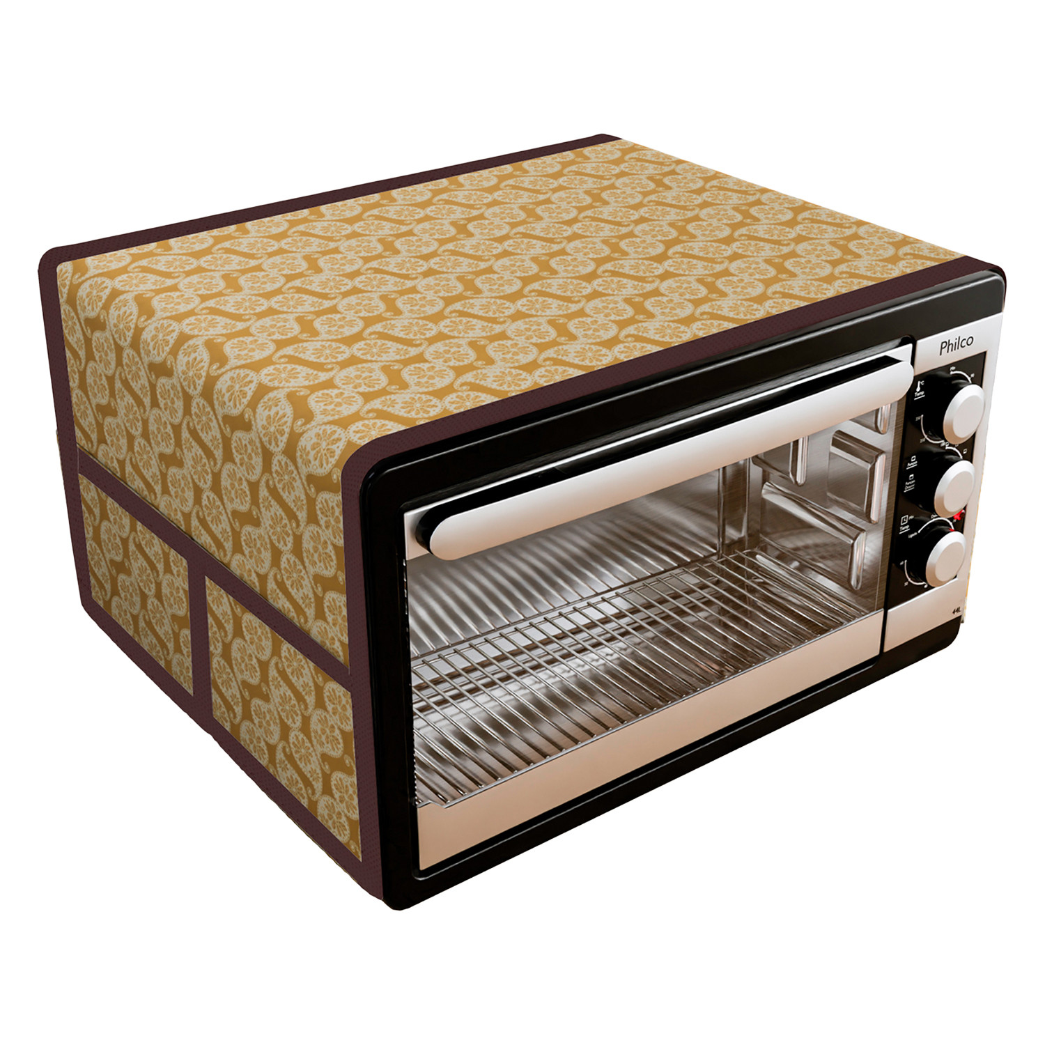 Kuber Industries Oven Top Cover  Microwave Oven Top Cover  Microwave Cover with 4 Utility Pockets  Oven Cover for Kitchen Dcor  Carry Design Oven Top Cover  30 LTR  Golden