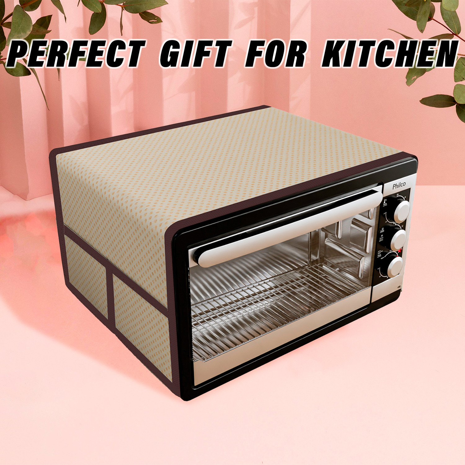 Kuber Industries Oven Top Cover  Microwave Oven Top Cover  Microwave Cover with 4 Utility Pockets  Oven Cover for Kitchen Dcor  Dot Design Oven Top Cover  30 LTR  Golden