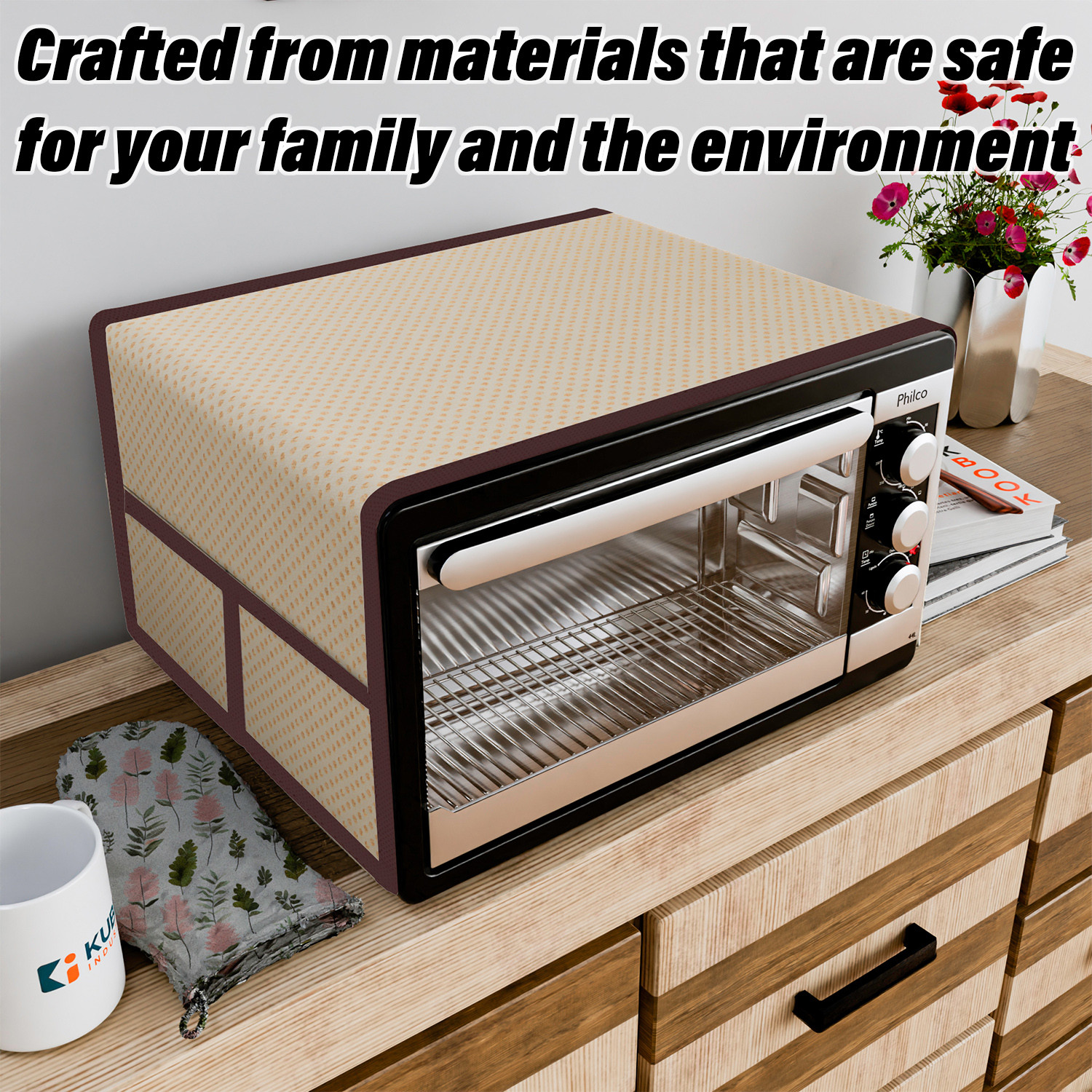 Kuber Industries Oven Top Cover  Microwave Oven Top Cover  Microwave Cover with 4 Utility Pockets  Oven Cover for Kitchen Dcor  Dot Design Oven Top Cover  30 LTR  Golden