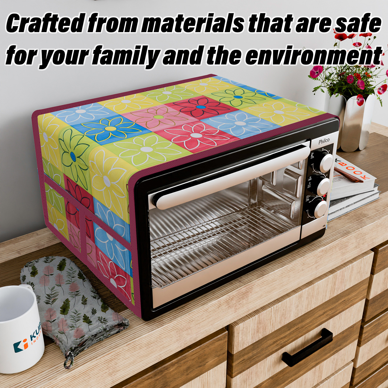 Kuber Industries Oven Top Cover  Microwave Oven Top Cover  Microwave Cover with 4 Utility Pockets  Oven Cover for Kitchen Dcor  Check Oven Top Cover  Yellow