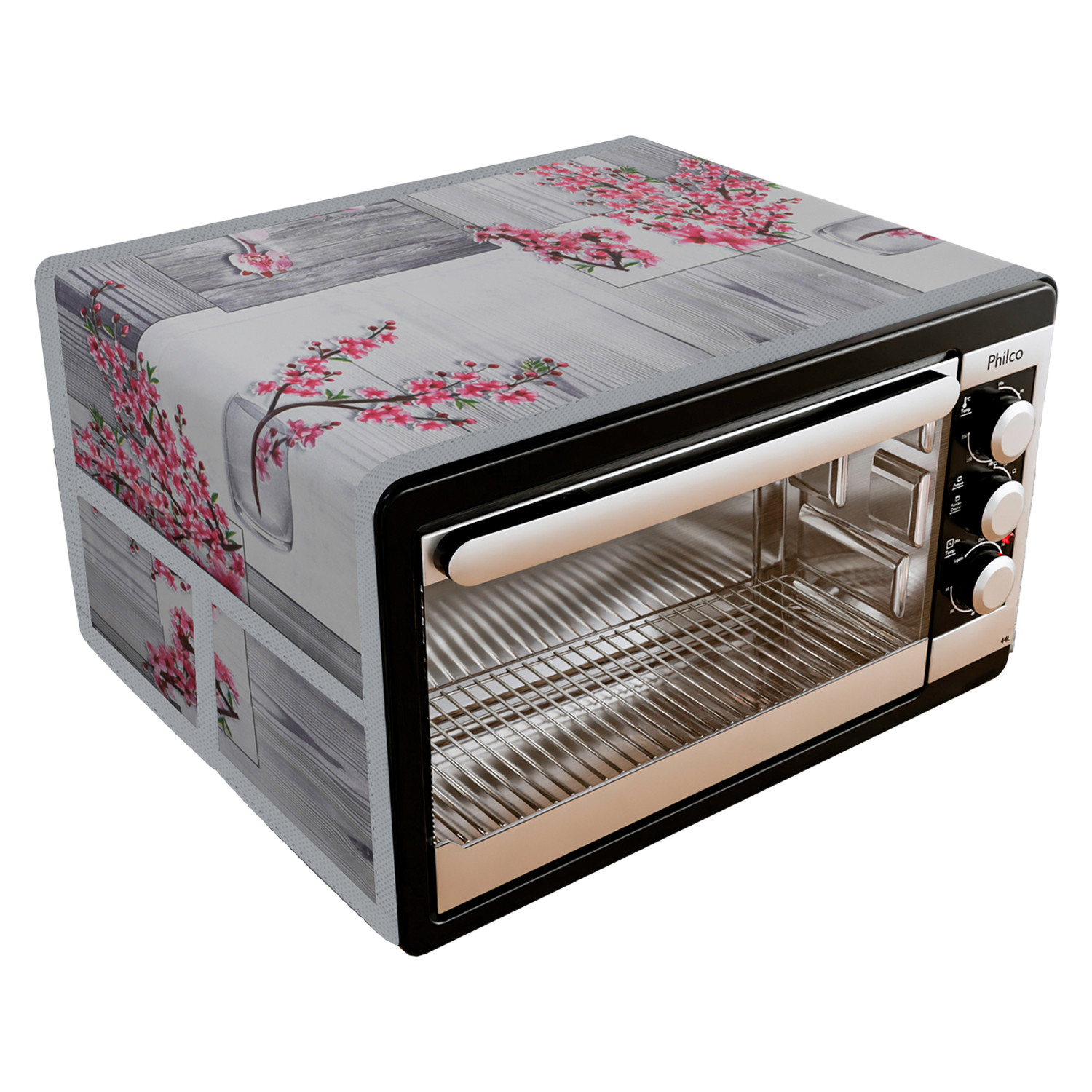 Kuber Industries Oven Top Cover  Microwave Oven Top Cover  Microwave Cover with 4 Utility Pockets  Oven Cover for Kitchen Dcor  Pink Flower Oven Top Cover  Gray