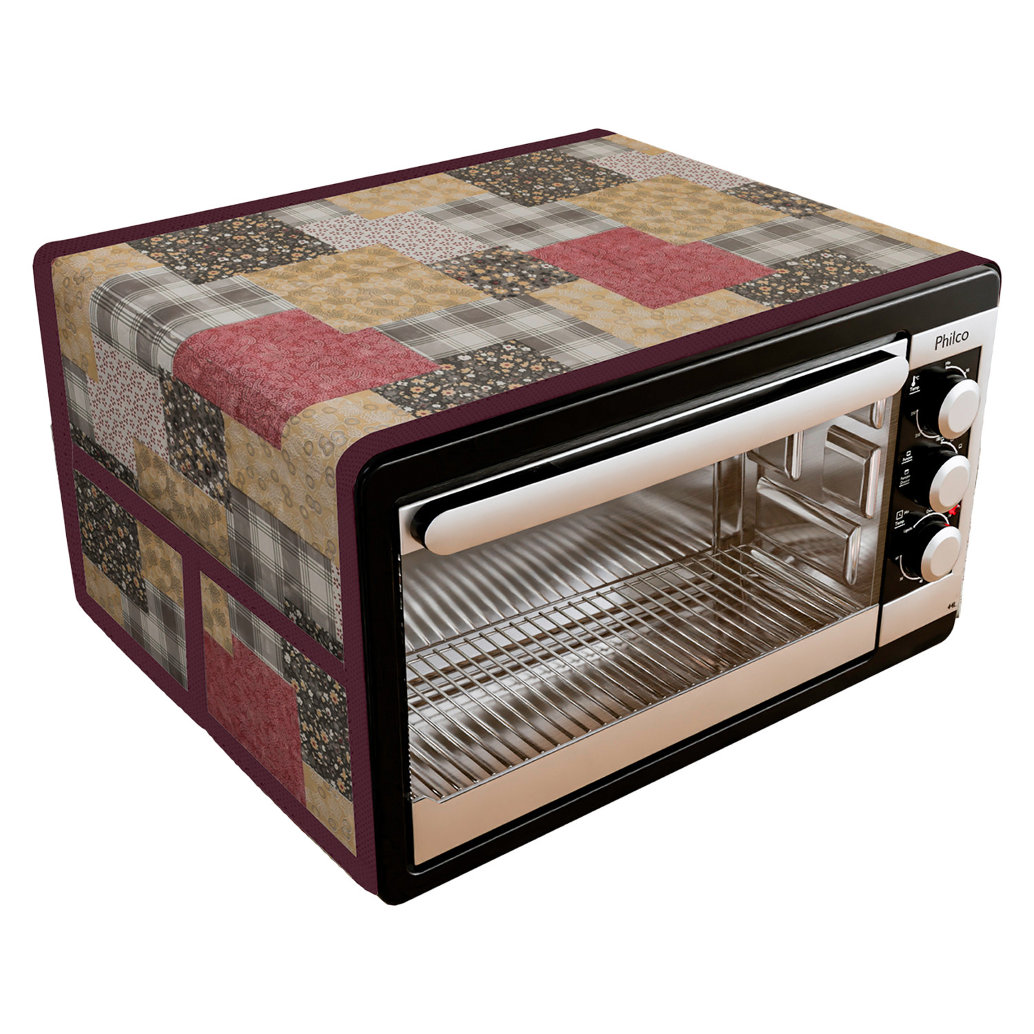 Kuber Industries Oven Top Cover  Microwave Oven Top Cover  Microwave Cover with 4 Utility Pockets  Oven Cover for Kitchen Dcor  Barik Flower Oven Top Cover  Maroon