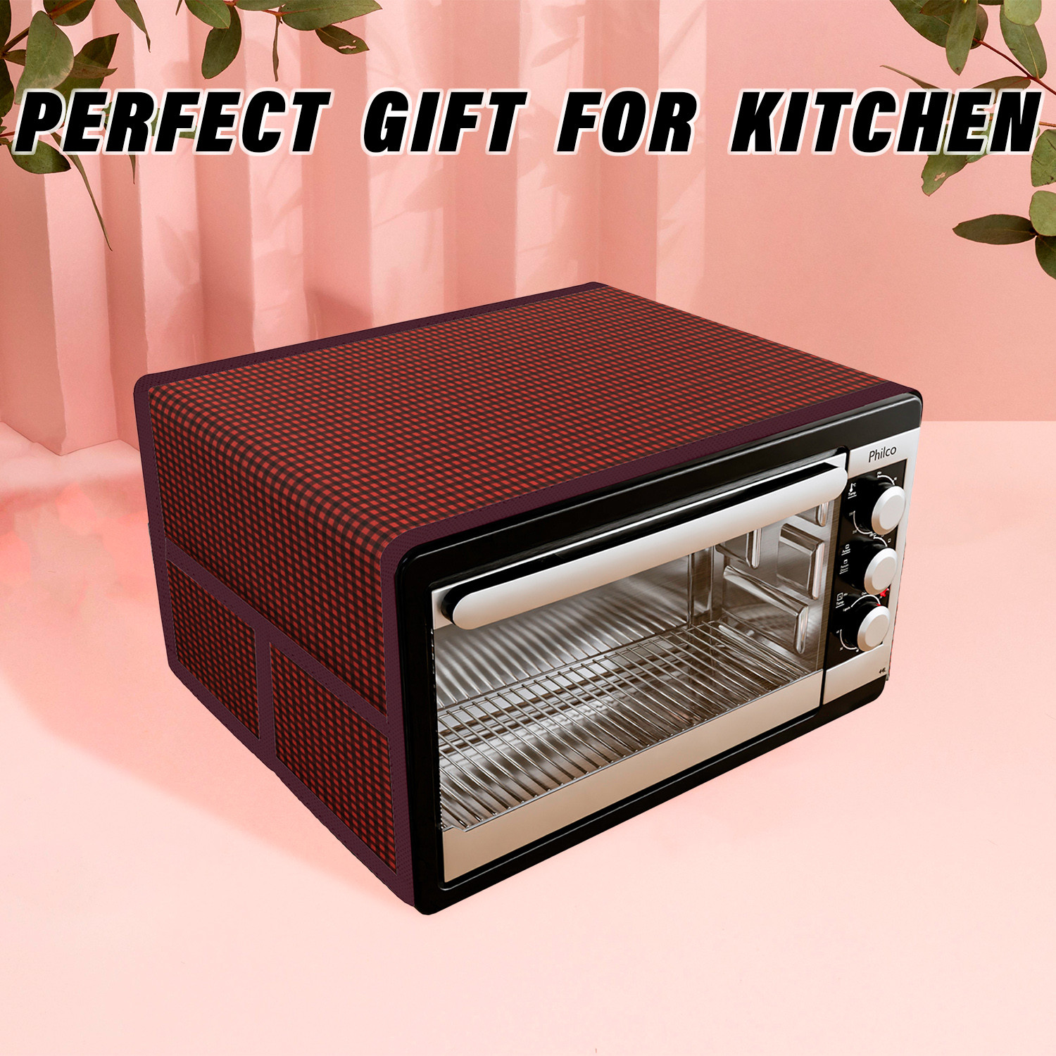 Kuber Industries Oven Top Cover  Microwave Oven Top Cover  Microwave Cover with 4 Utility Pockets  Oven Cover for Kitchen Dcor  Barik Check Oven Top Cover  Maroon