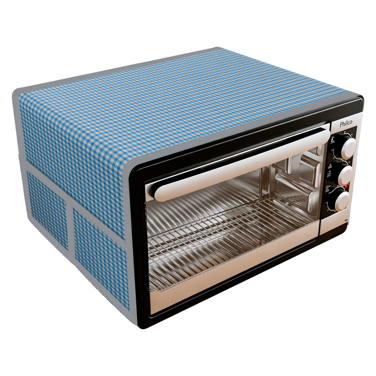 Kuber Industries Oven Top Cover  Microwave Oven Top Cover  Microwave Cover with 4 Utility Pockets  Oven Cover for Kitchen Dcor  Barik Check Oven Top Cover  Blue