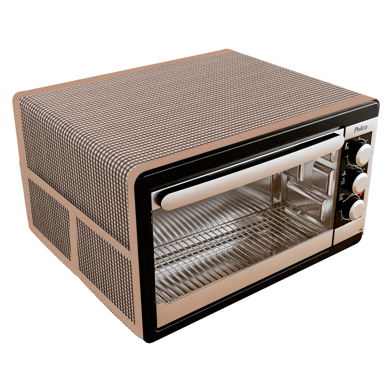 Kuber Industries Oven Top Cover  Microwave Oven Top Cover  Microwave Cover with 4 Utility Pockets  Oven Cover for Kitchen Dcor  Barik Check Oven Top Cover  Brown