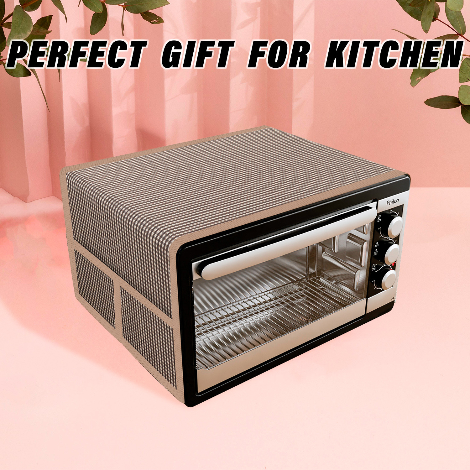 Kuber Industries Oven Top Cover  Microwave Oven Top Cover  Microwave Cover with 4 Utility Pockets  Oven Cover for Kitchen Dcor  Barik Check Oven Top Cover  Brown