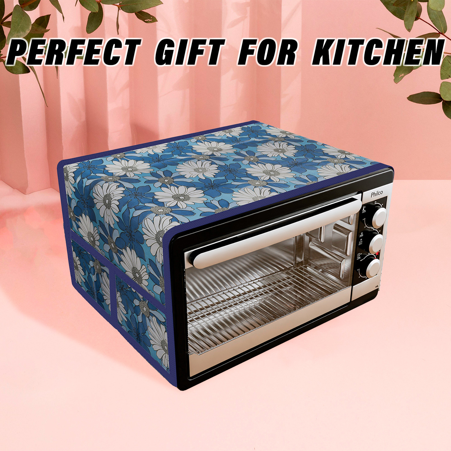 Kuber Industries Oven Top Cover | Microwave Oven Top Cover | Microwave Cover with 4 Utility Pockets | Oven Cover for Kitchen Décor | Sunflower Oven Top Cover | Blue