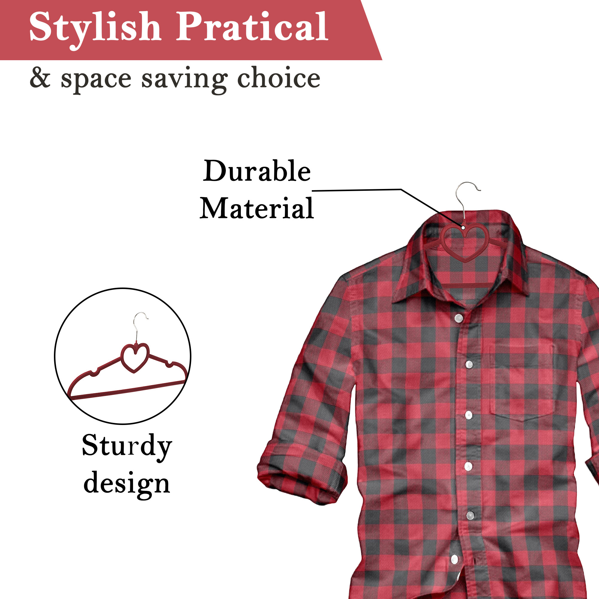 Kuber Industries Pack of 10 Hanger for Clothes  Space-Saving Sarees  Dress Hanger for Wardrobe  Durable and Non-Slip Design Hangers for Clothes Hanging  HD-2-RD  Red