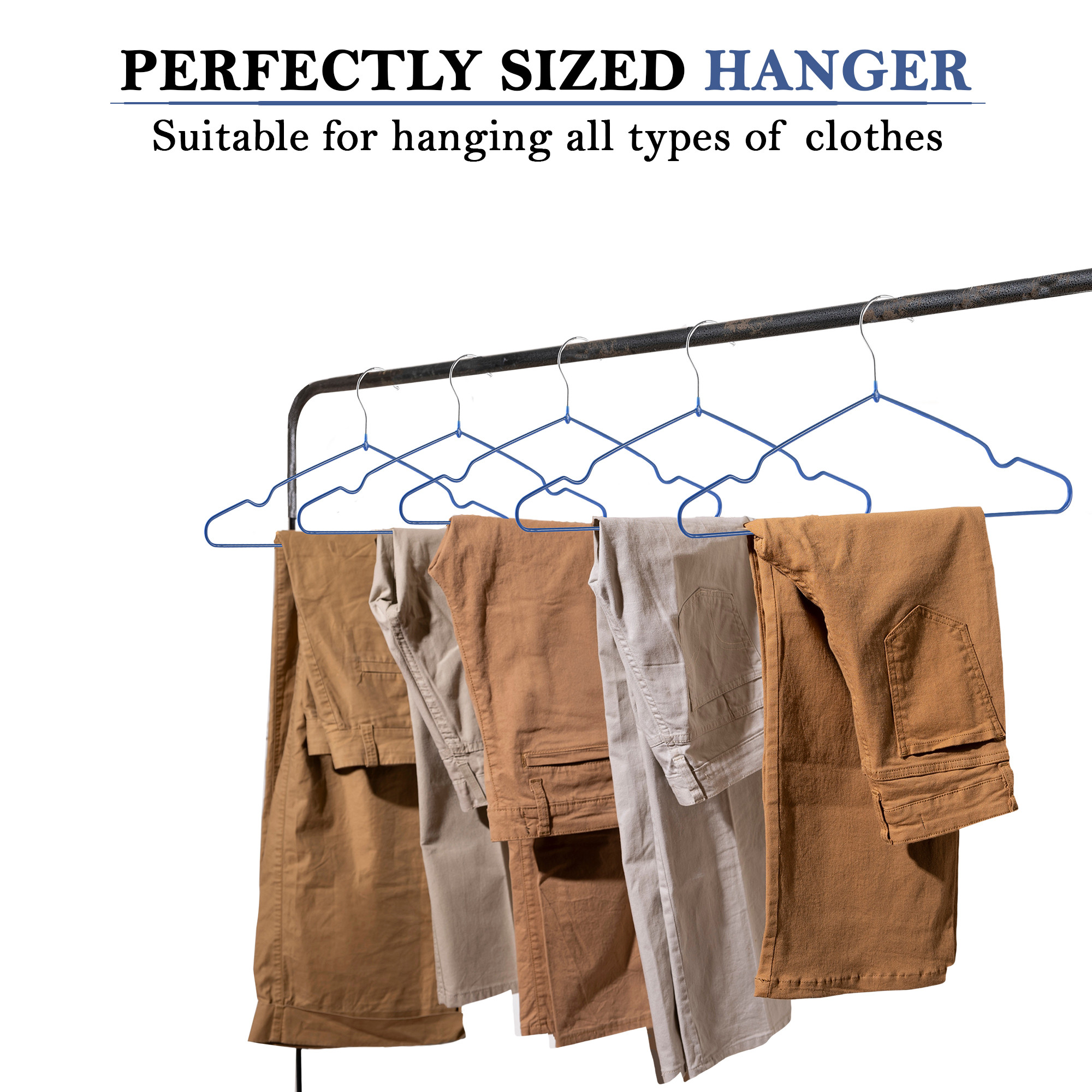 Kuber Industries Pack of 10 Hanger for Clothes  Space-Saving Sarees  Dress Hanger for Wardrobe  Durable and Non-Slip Design Hangers for Clothes Hanging  HD-1-BLU  Blue
