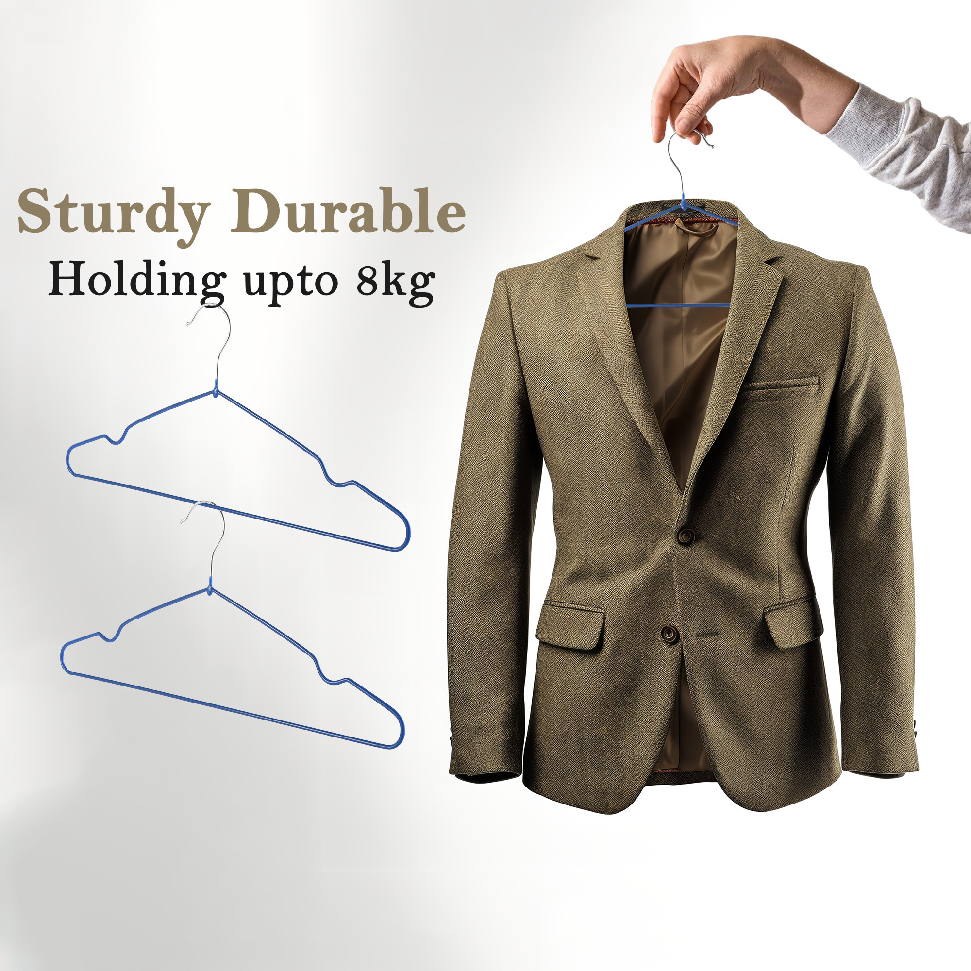 Kuber Industries Pack of 10 Hanger for Clothes  Space-Saving Sarees  Dress Hanger for Wardrobe  Durable and Non-Slip Design Hangers for Clothes Hanging  HD-1-BLU  Blue