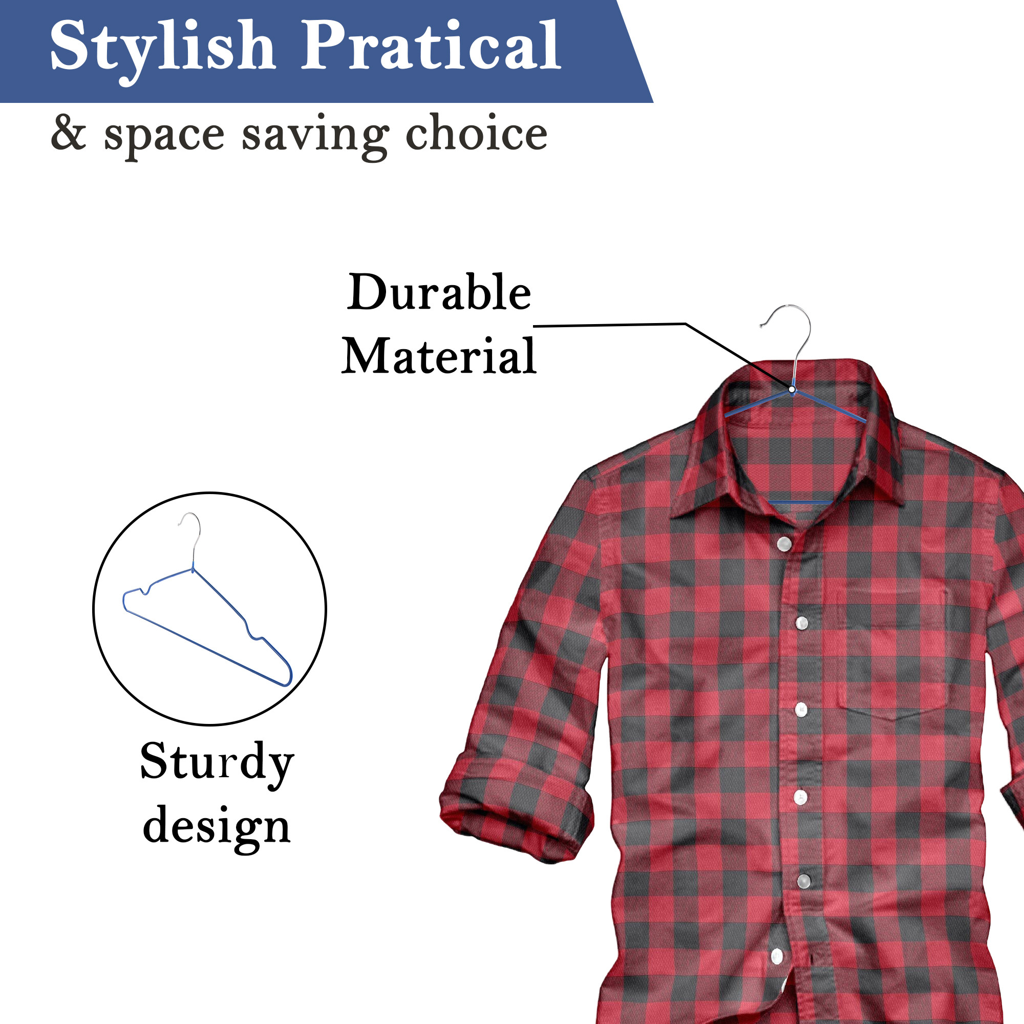 Kuber Industries Pack of 10 Hanger for Clothes  Space-Saving Sarees  Dress Hanger for Wardrobe  Durable and Non-Slip Design Hangers for Clothes Hanging  HD-1-BLU  Blue