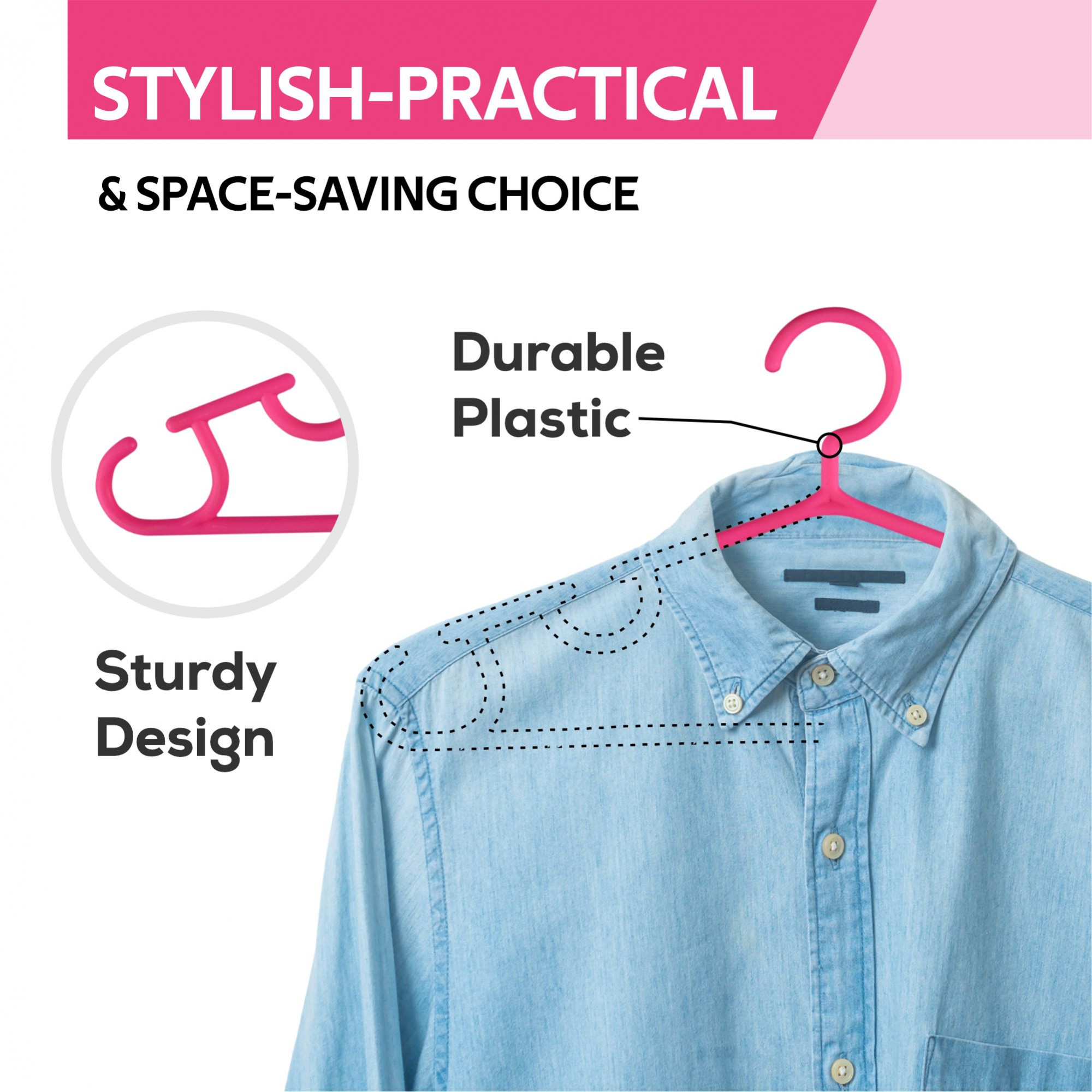 Kuber Industries Pack of 10 Hangers  Multi-Purpose Hangers for Trouser-Skirts-Coat-Dresses-Ties  Plastic Clothes Almirah Hangers  Hangers for Wardrobe-Cabinets-Closet  103  Pink