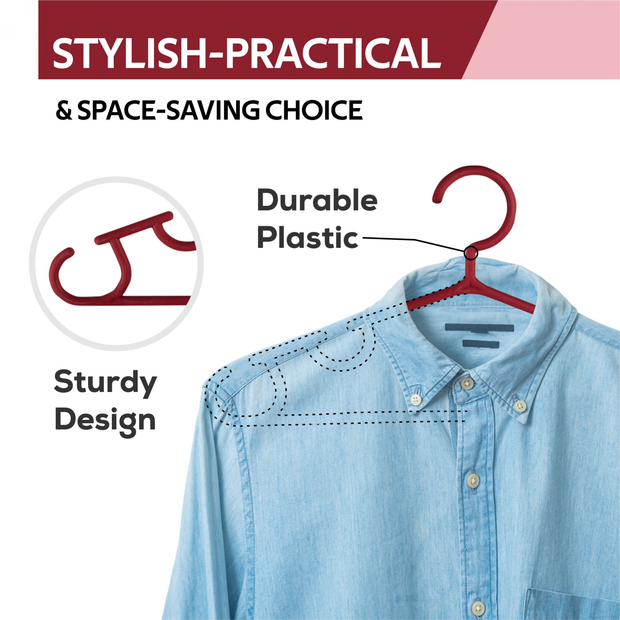 Kuber Industries Pack of 10 Hangers  Multi-Purpose Hangers for Trouser-Skirts-Coat-Dresses-Ties  Plastic Clothes Almirah Hangers  Hangers for Wardrobe-Cabinets-Closet  103  Maroon