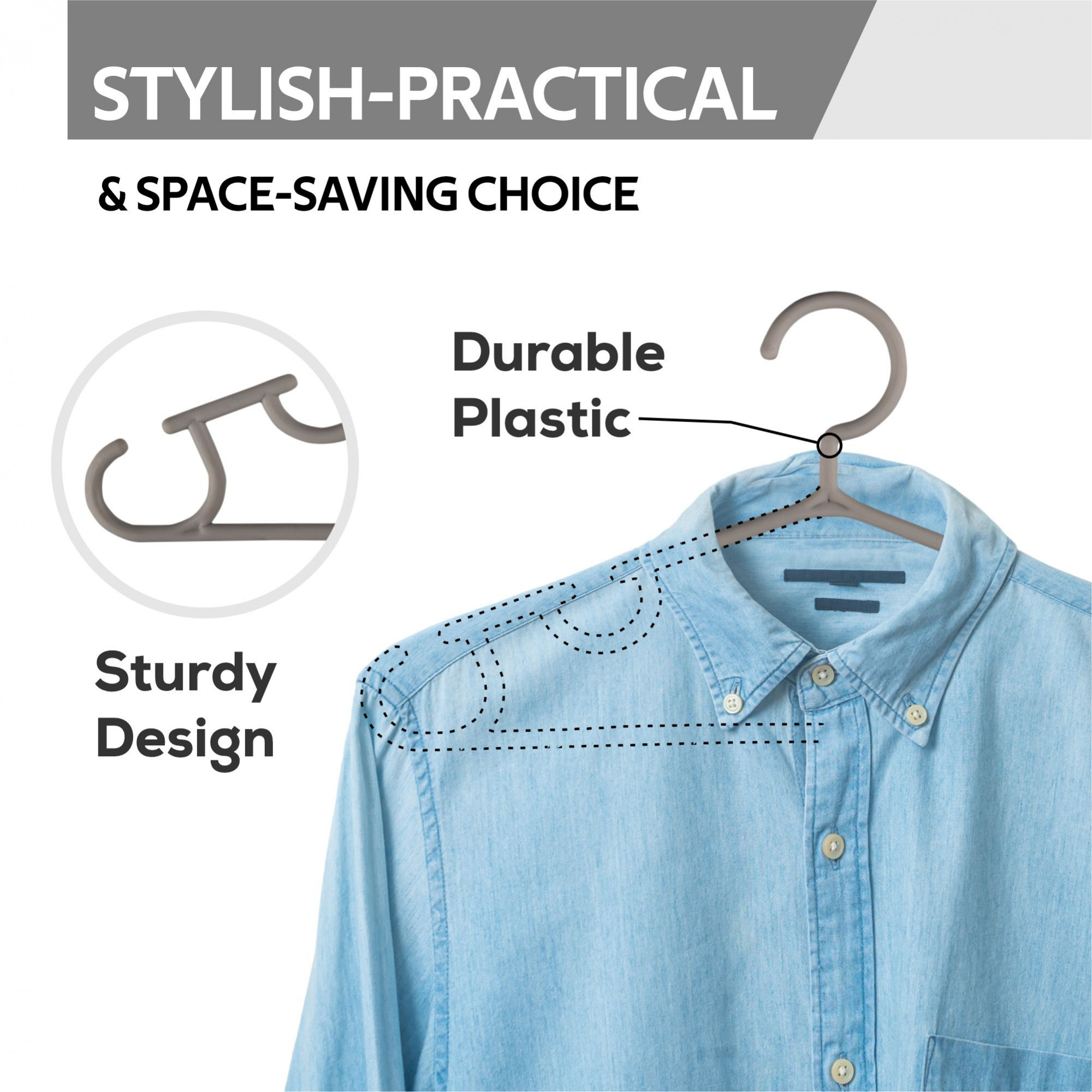 Kuber Industries Pack of 10 Hangers  Multi-Purpose Hangers for Trouser-Skirts-Coat-Dresses-Ties  Plastic Clothes Almirah Hangers  Hangers for Wardrobe-Cabinets-Closet  103  Grey