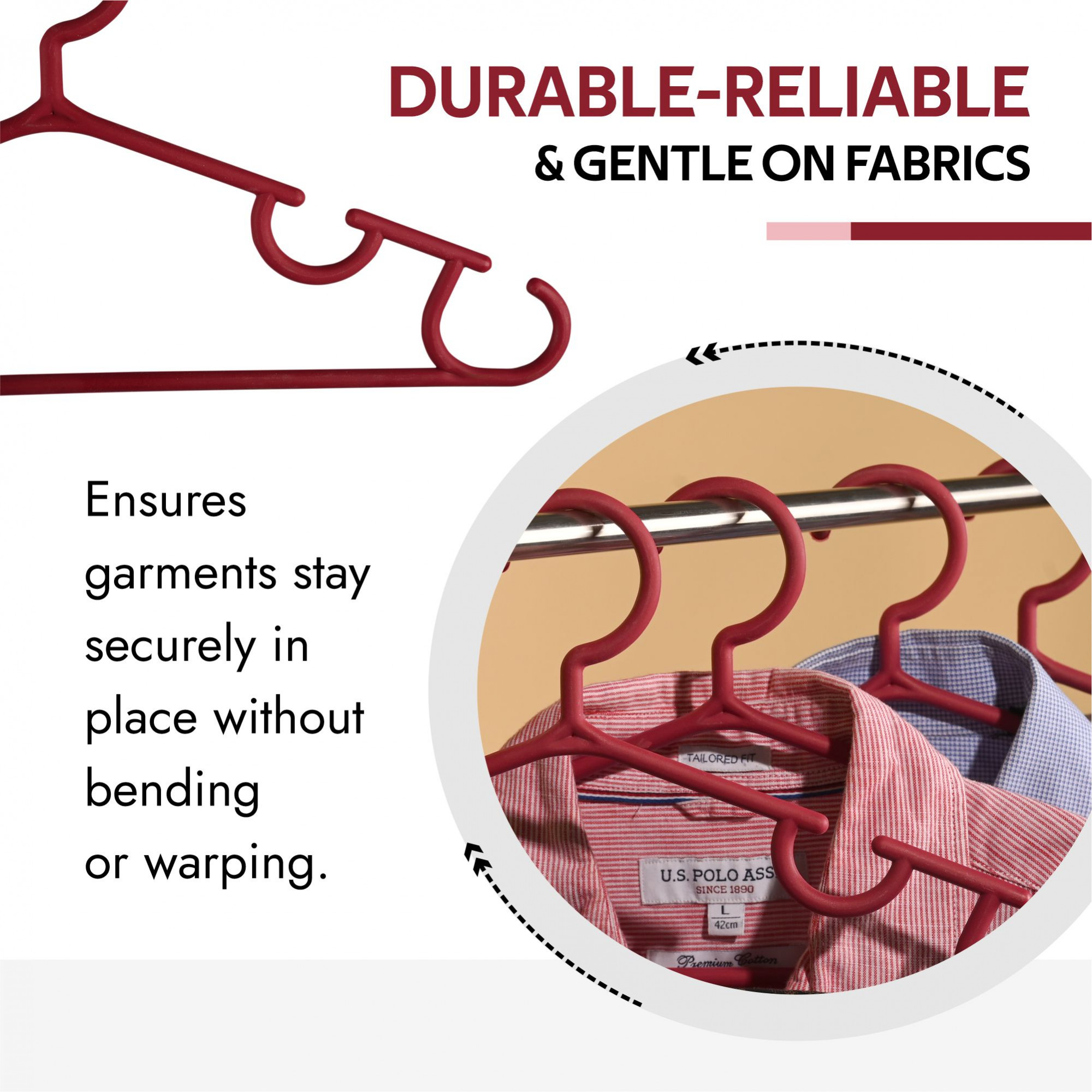 Kuber Industries Pack of 10 Hangers  Multi-Purpose Hangers for Trouser-Skirts-Coat-Dresses-Ties  Plastic Clothes Almirah Hangers  Hangers for Wardrobe-Cabinets-Closet  103  Maroon