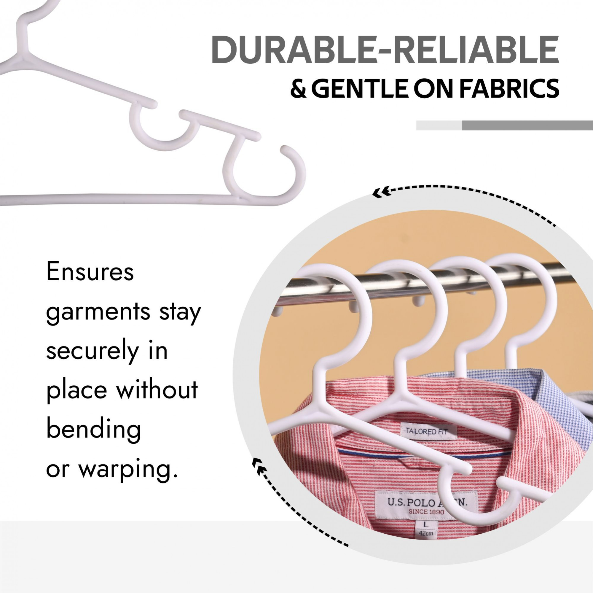 Kuber Industries Pack of 10 Hangers  Multi-Purpose Hangers for Trouser-Skirts-Coat-Dresses-Ties  Plastic Clothes Almirah Hangers  Hangers for Wardrobe-Cabinets-Closet  103  White