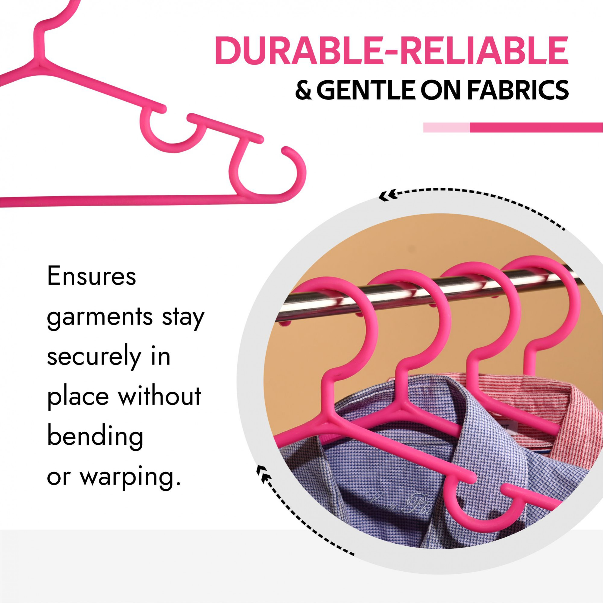 Kuber Industries Pack of 10 Hangers  Multi-Purpose Hangers for Trouser-Skirts-Coat-Dresses-Ties  Plastic Clothes Almirah Hangers  Hangers for Wardrobe-Cabinets-Closet  103  Pink