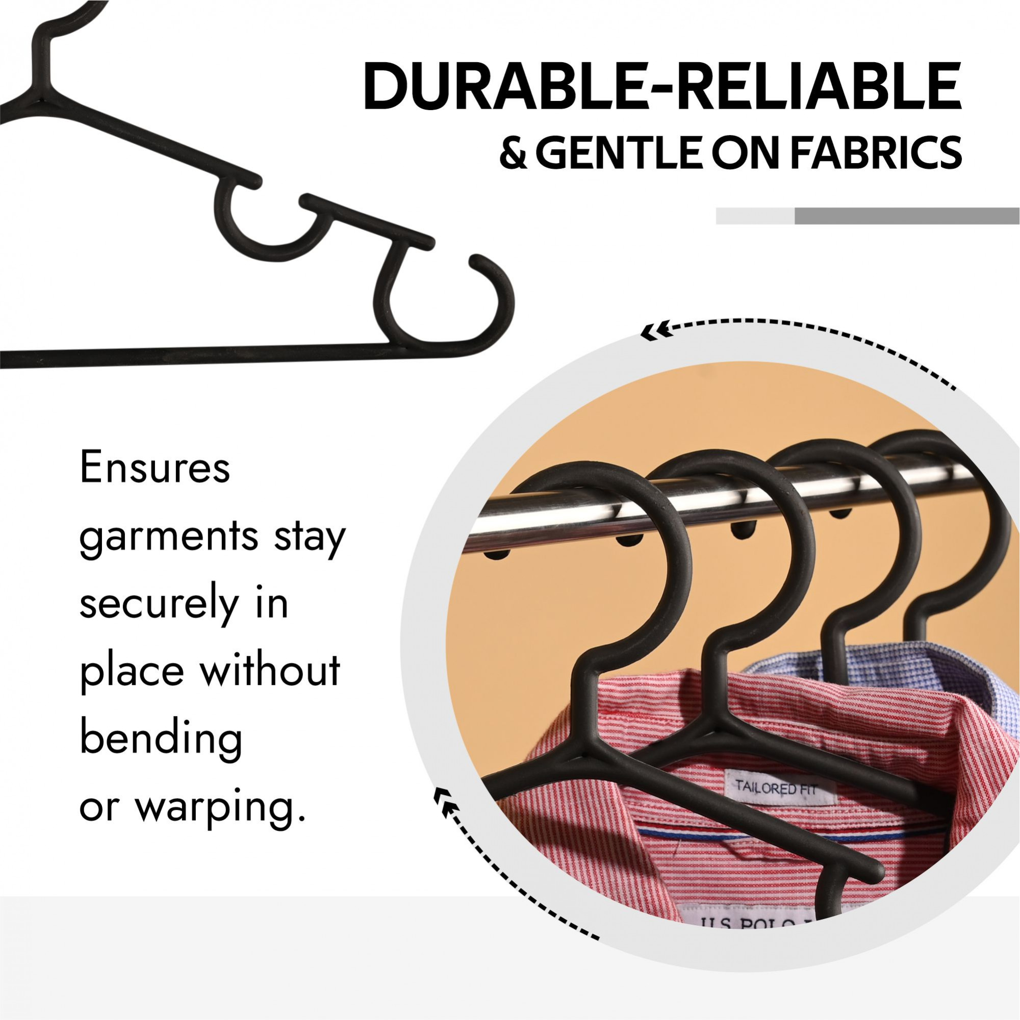 Kuber Industries Pack of 10 Hangers  Multi-Purpose Hangers for Trouser-Skirts-Coat-Dresses-Ties  Plastic Clothes Almirah Hangers  Hangers for Wardrobe-Cabinets-Closet  103  Black