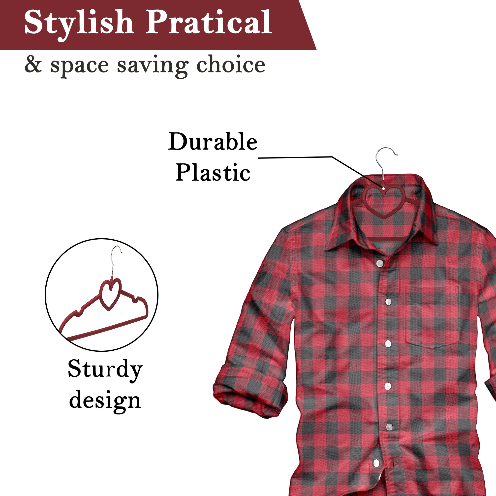 Kuber Industries Pack of 10 Multi-Purpose Velvet Hanger for Clothes  Multiple Hanger for Hanging Shirt Saree Bra  Dresses  Delicate Cloth Hangers for Wardrobe  HD-2-MRN  Maroon