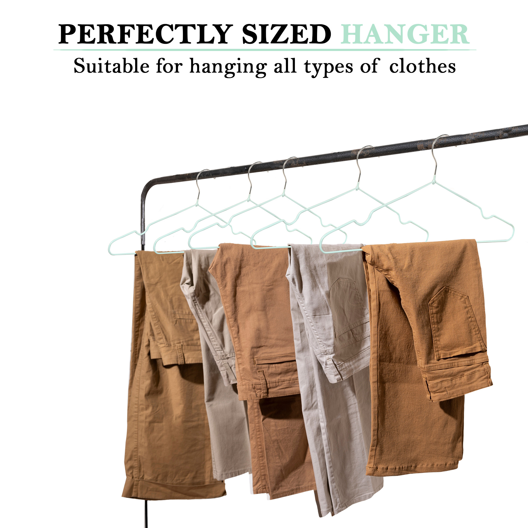 Kuber Industries Pack of 10 Multipurpose Cloth Hangers for Wardrobe  Iron Hangers for Clothes Shirt Saree  Caps  Multiple Hangers for Hanging  HD-1-MINT  Mint