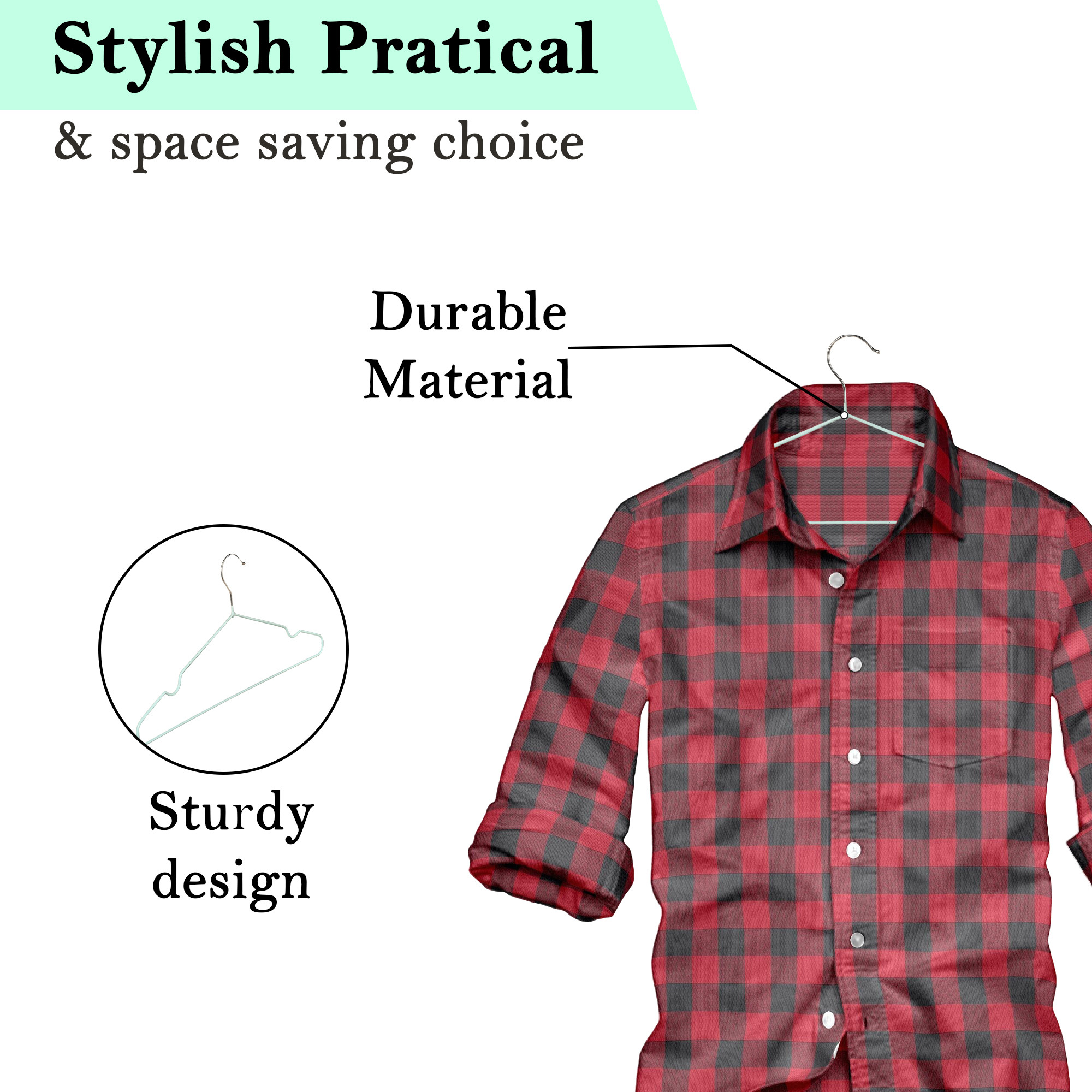 Kuber Industries Pack of 10 Multipurpose Cloth Hangers for Wardrobe  Iron Hangers for Clothes Shirt Saree  Caps  Multiple Hangers for Hanging  HD-1-MINT  Mint