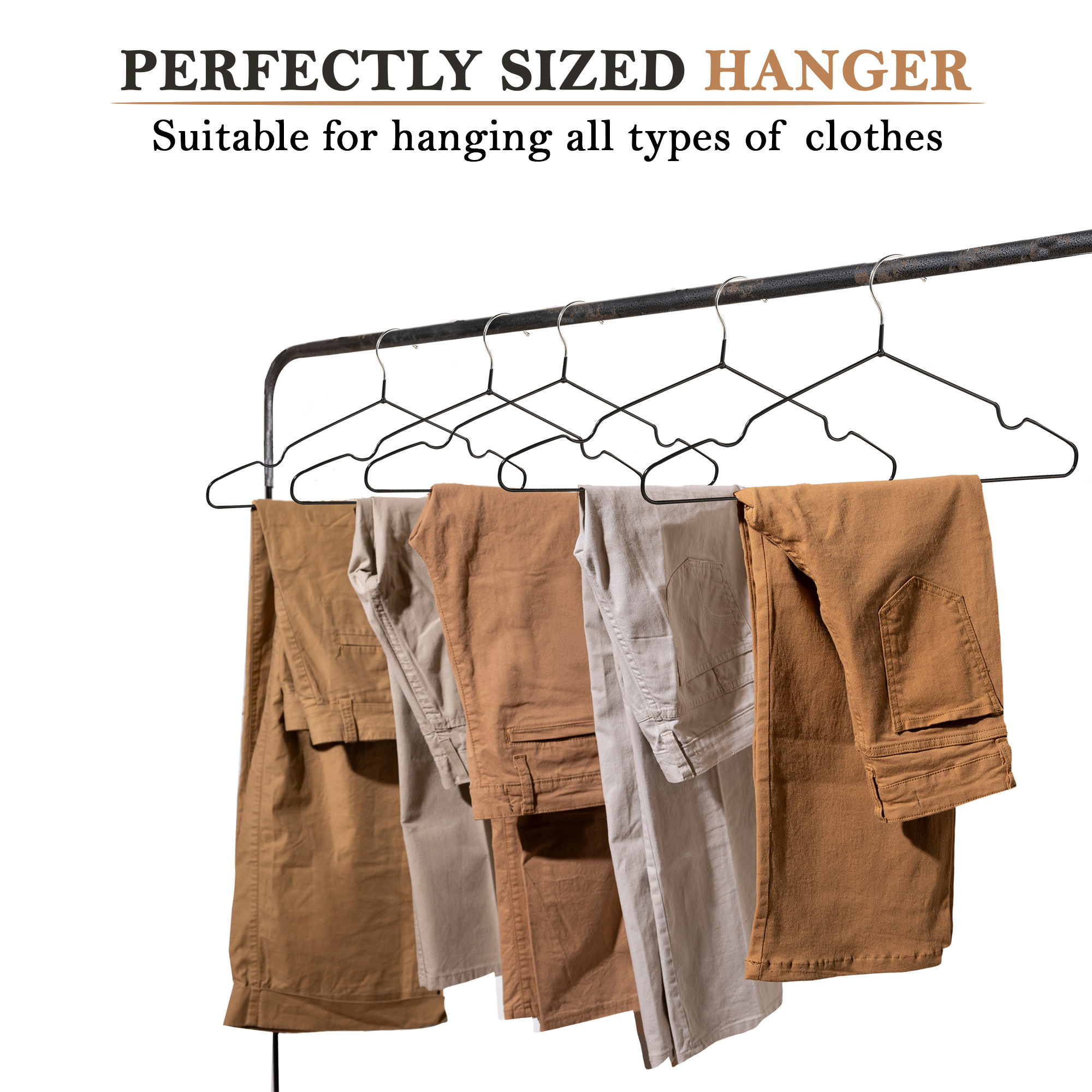 Kuber Industries Pack of 10 Multipurpose Cloth Hangers for Wardrobe  Iron Hangers for Clothes Shirt Saree  Caps  Multiple Hangers for Hanging  HD-1-BLK  Black