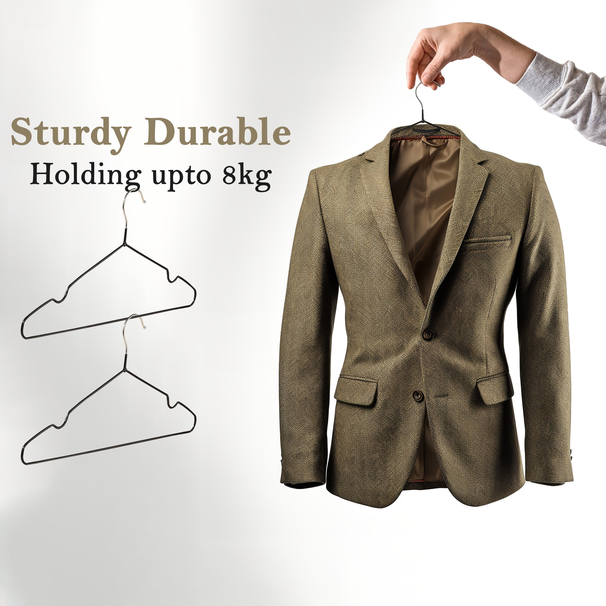 Kuber Industries Pack of 10 Multipurpose Cloth Hangers for Wardrobe  Iron Hangers for Clothes Shirt Saree  Caps  Multiple Hangers for Hanging  HD-1-BLK  Black