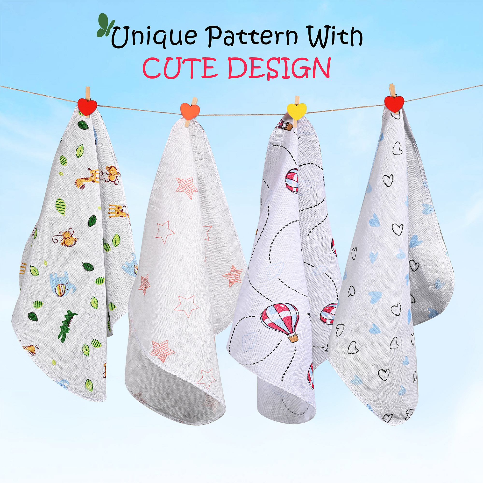 Kuber Industries Pack of 10 Soft  Absorbant Cotton Face Towel for Baby Boy  Girl  Lightweight Cloth Napkin for Kids  Printed - White
