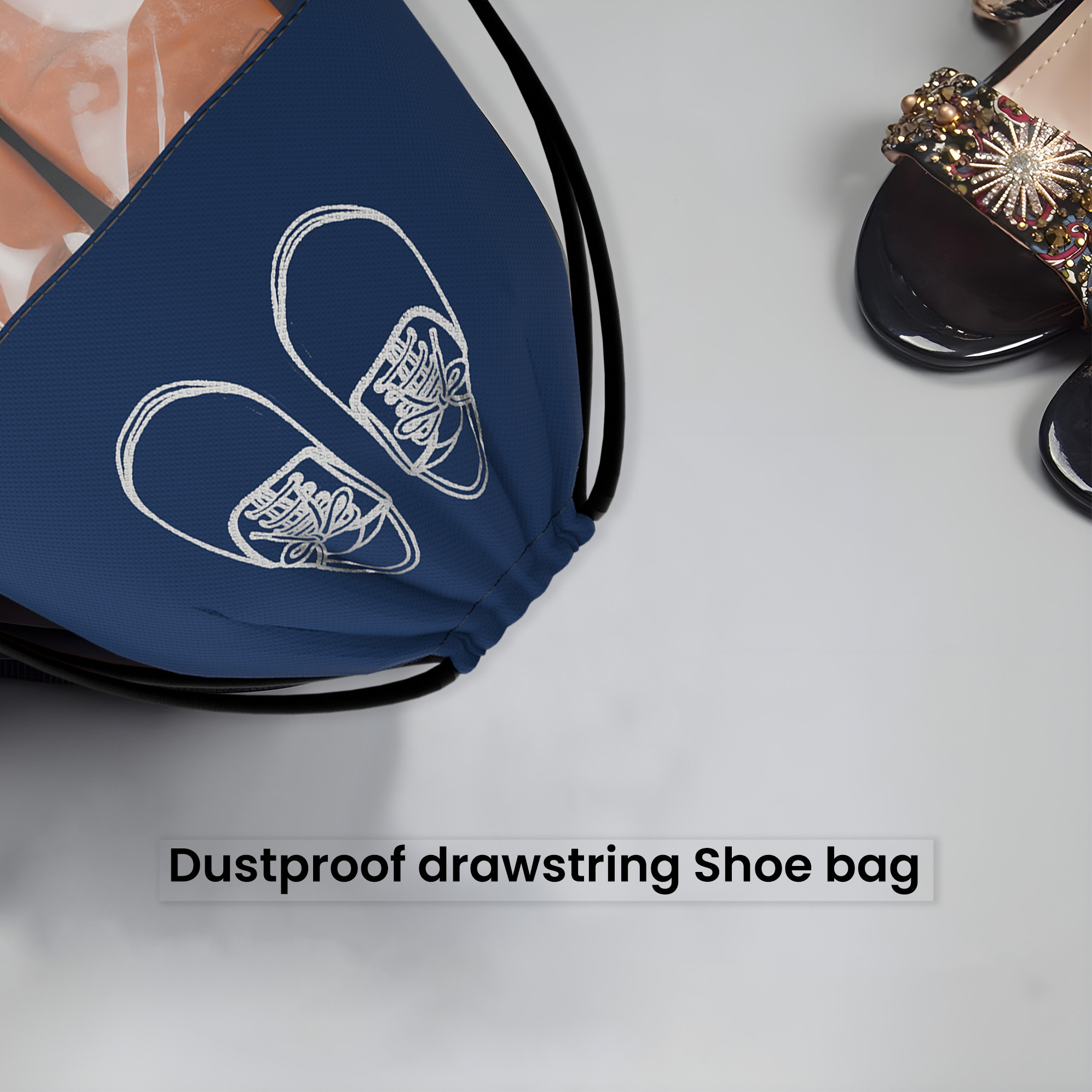 Kuber Industries Pack of 12 - Shoe Bag for Travel  Shoe Cover for Storage  Shoe Pouches for Travelling  Travel Accessories Shoe Organizer  Shoe Storage Bag for Men  Navy Blue