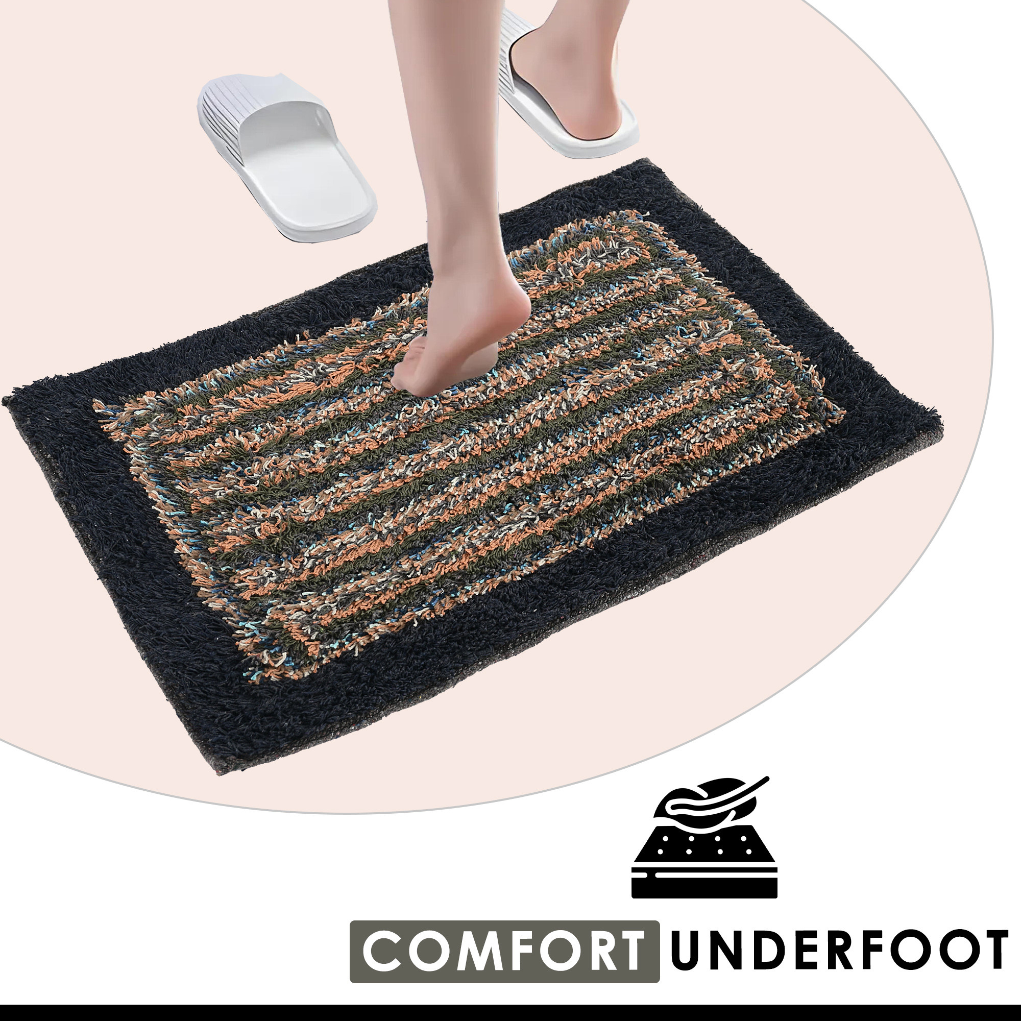 Kuber Industries Pack of 2 Anti-Skid Door Mats For Home  Furry  Soft Washable Water Soaking FloorBathroom Mat - Dark Blue