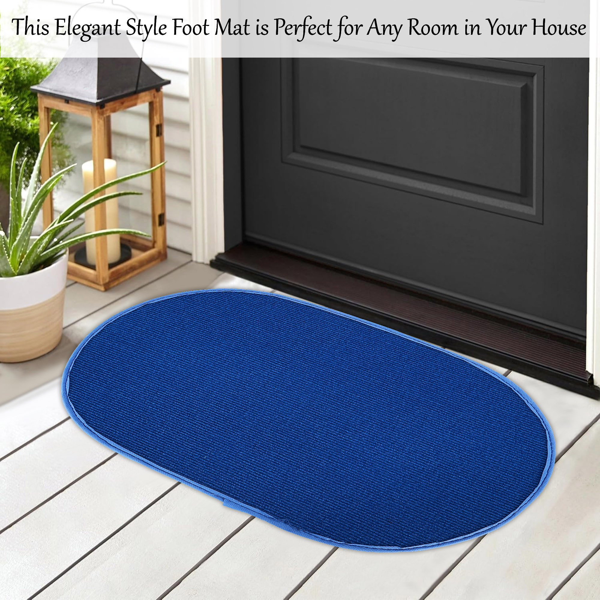 Kuber Industries Pack of 2 Anti-Skid Door Mats For Home  Soft Washable Microfibre  Water Soaking Oval FloorBathroom Mat - Blue