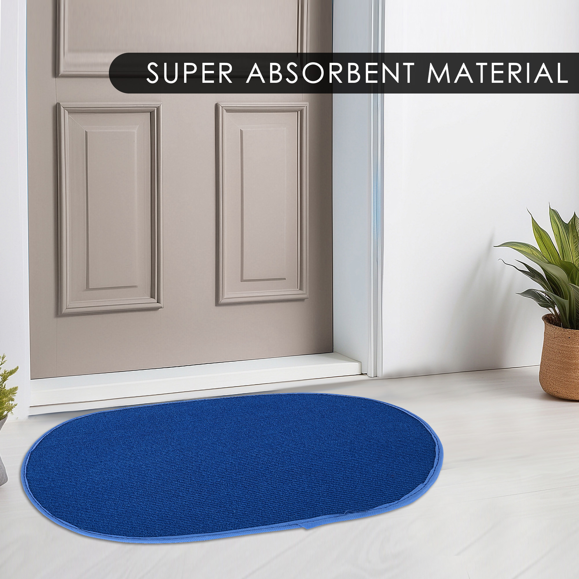 Kuber Industries Pack of 2 Anti-Skid Door Mats For Home  Soft Washable Microfibre  Water Soaking Oval FloorBathroom Mat - Blue