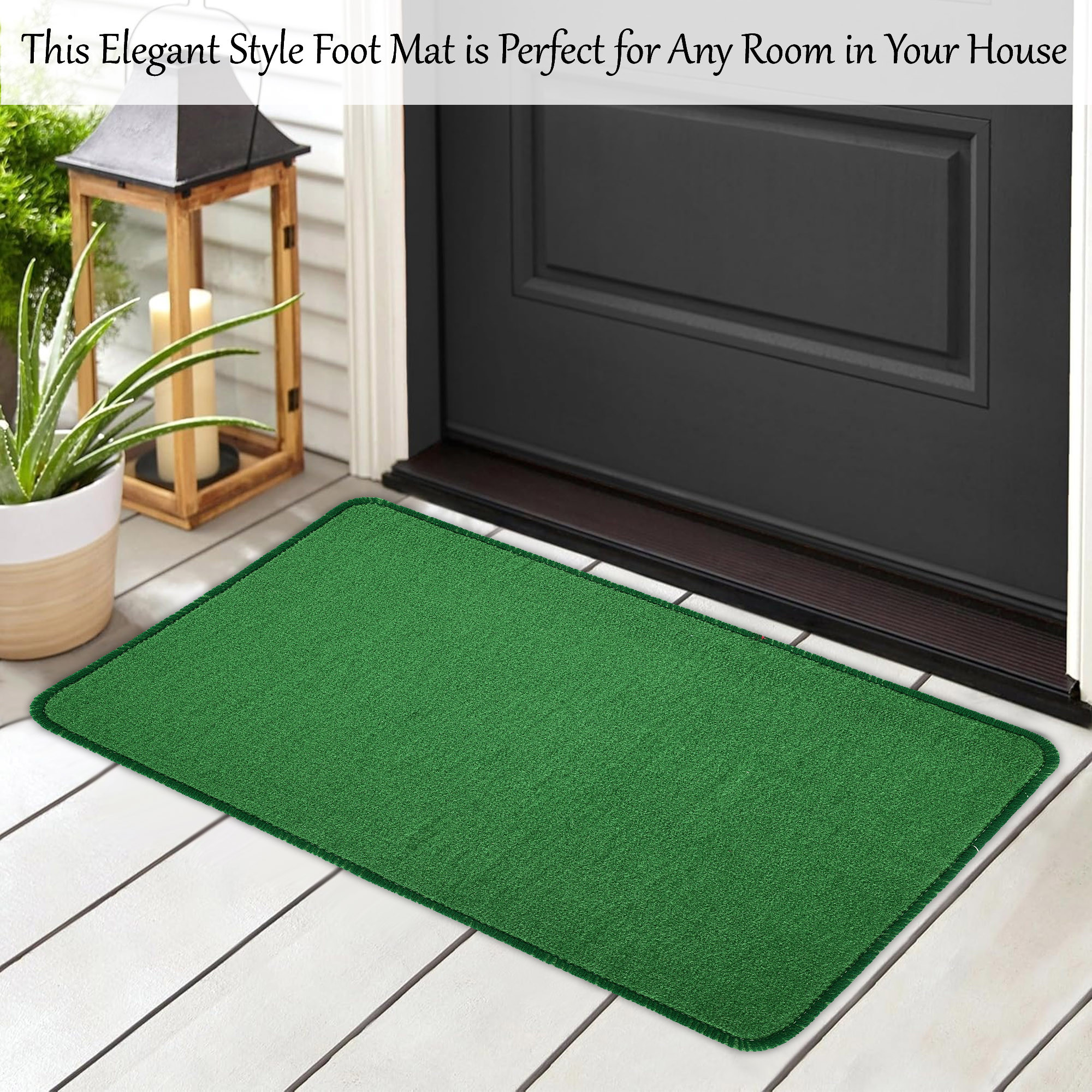 Kuber Industries Pack of 2 Anti-Skid Door Mats For Home  Soft Washable Microfibre  Water Soaking FloorBathroom Mat - Green