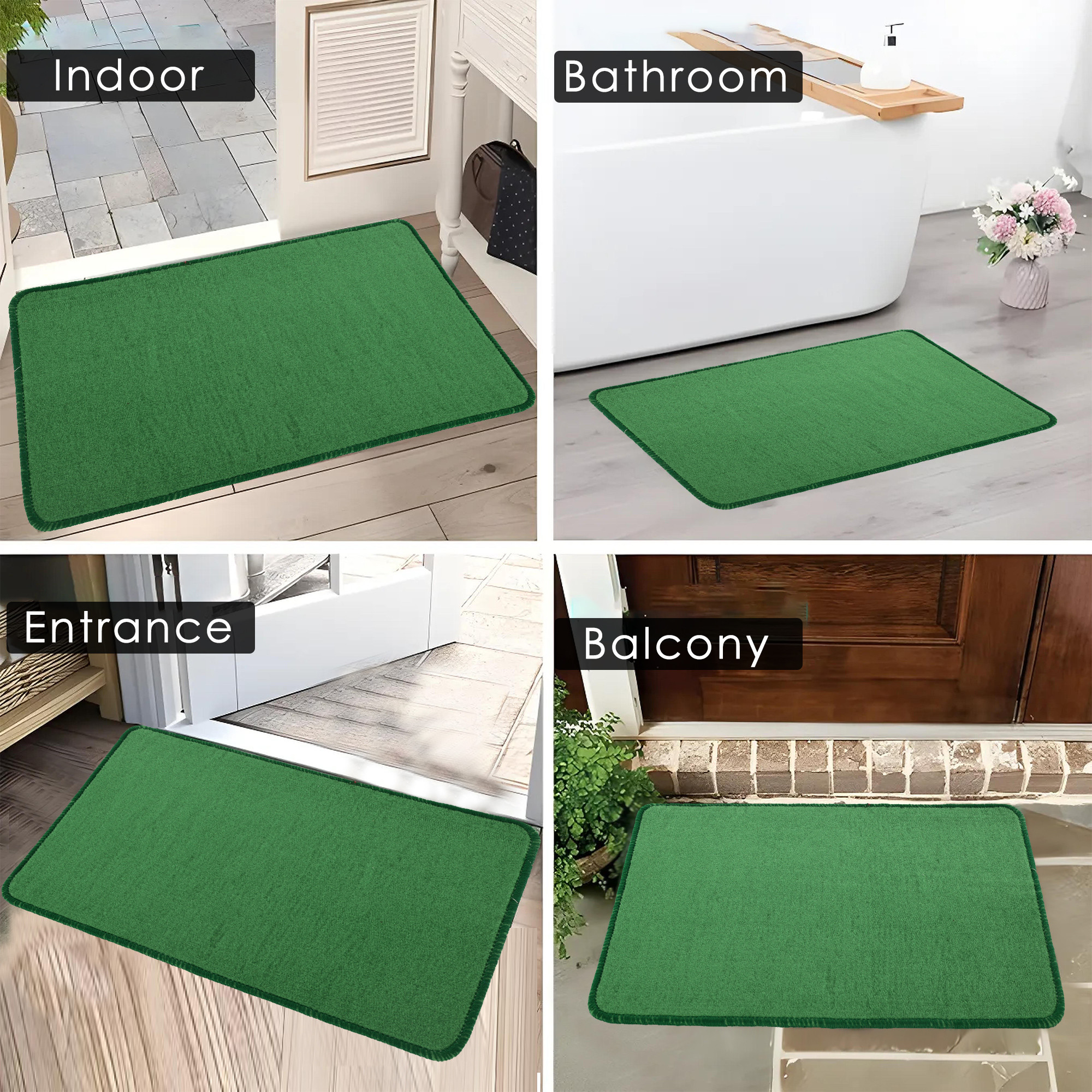 Kuber Industries Pack of 2 Anti-Skid Door Mats For Home  Soft Washable Microfibre  Water Soaking FloorBathroom Mat - Green