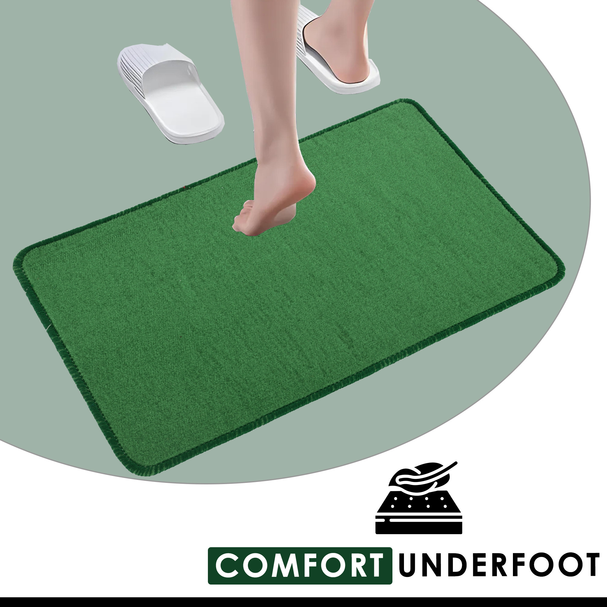 Kuber Industries Pack of 2 Anti-Skid Door Mats For Home  Soft Washable Microfibre  Water Soaking FloorBathroom Mat - Green