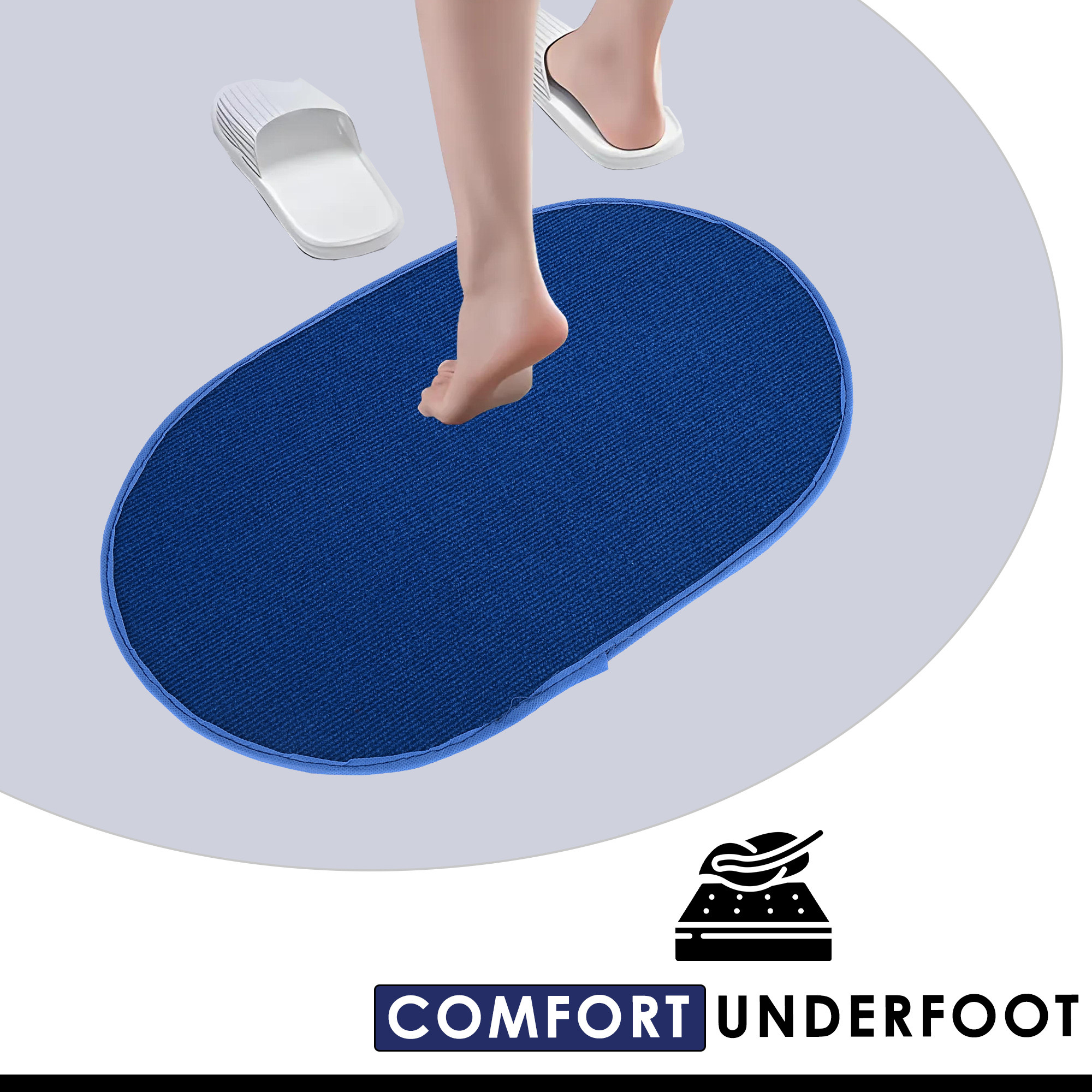 Kuber Industries Pack of 2 Anti-Skid Door Mats For Home  Soft Washable Microfibre  Water Soaking Oval FloorBathroom Mat - Blue