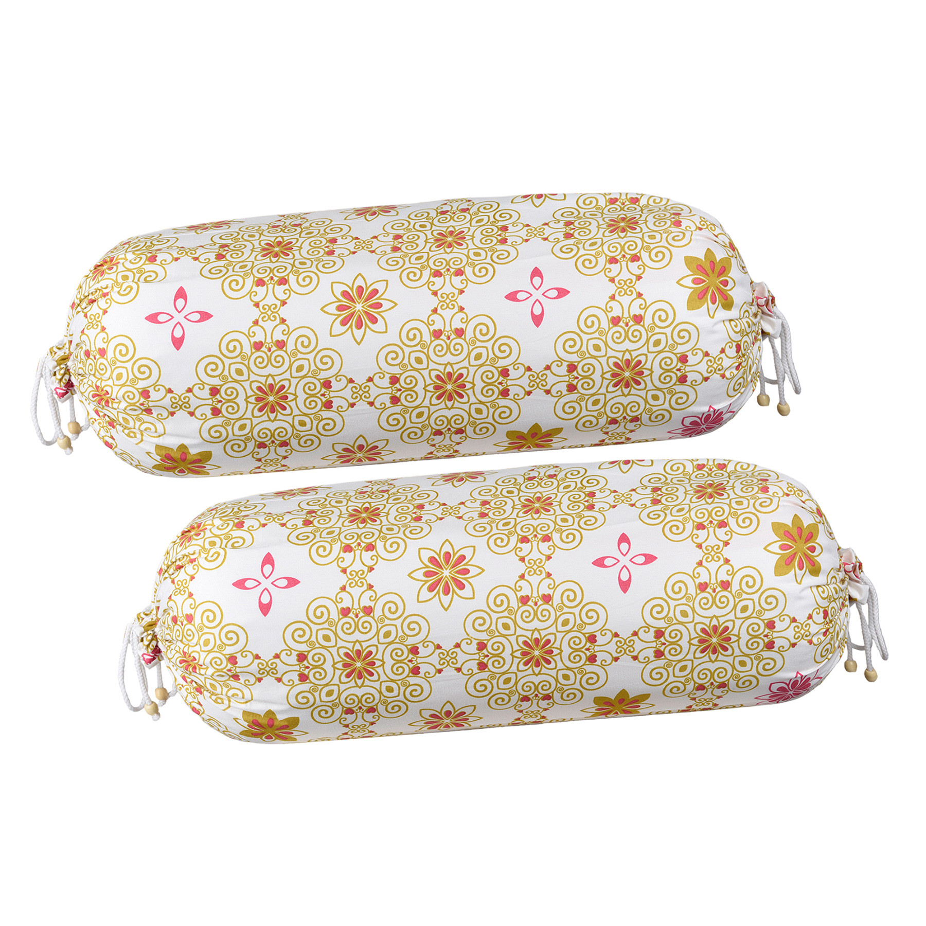 Kuber Industries Pack of 2 Bolster Cover  Cotton Bolster Cover Set  Diwan Bolster Cushion Pillow Covers  Bed Side Long Pillow Case  Rangoli Masand Cover  16x32 Inch  White  Orange