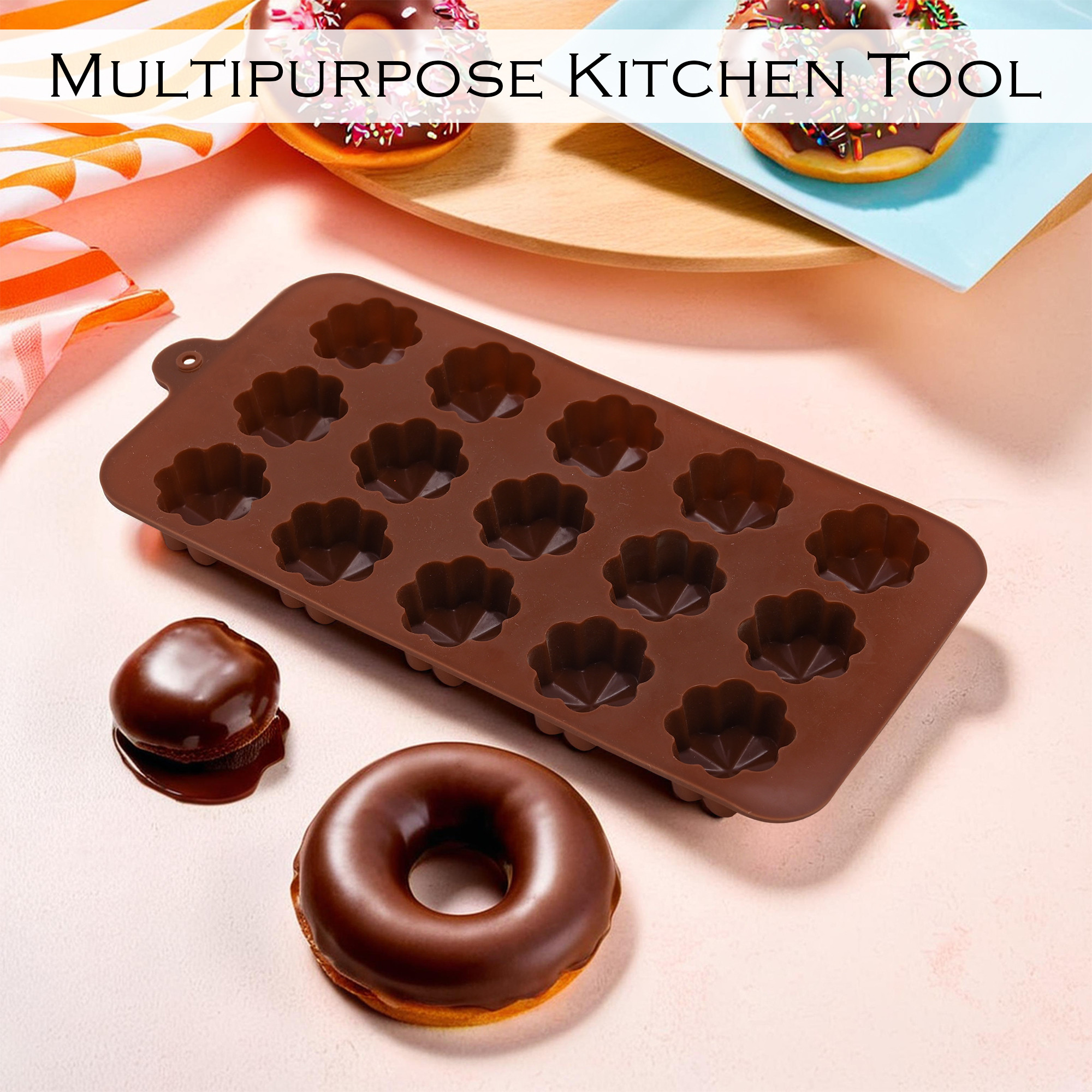 Kuber Industries Pack of 2 Chocolate Silicone Moulds for Homemade Treats  Easy to Use Silicone Chocolate Mould Ice Making KitTray  Flower Design - Chocolate Brown