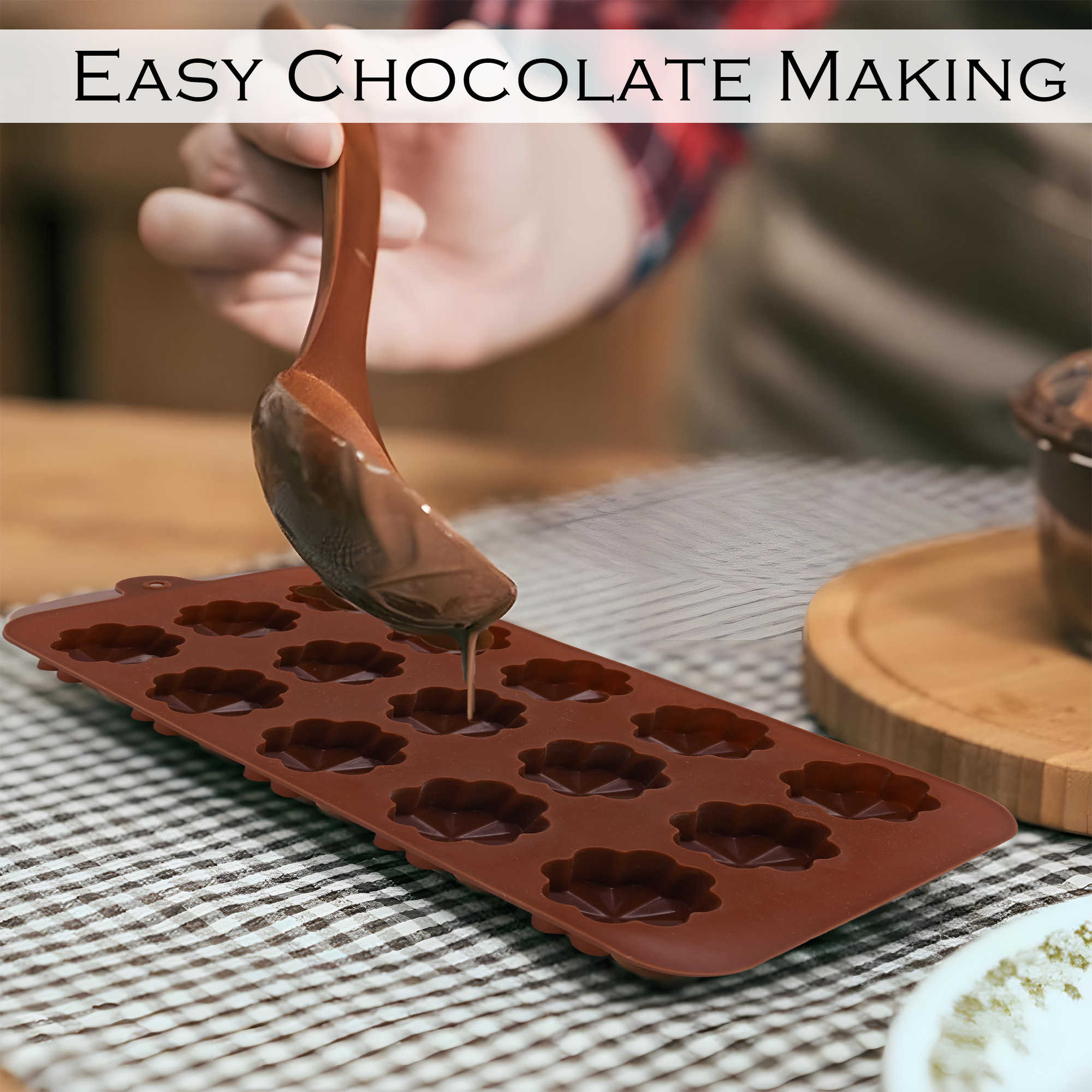 Kuber Industries Pack of 2 Chocolate Silicone Moulds for Homemade Treats  Easy to Use Silicone Chocolate Mould Ice Making KitTray  Flower Design - Chocolate Brown