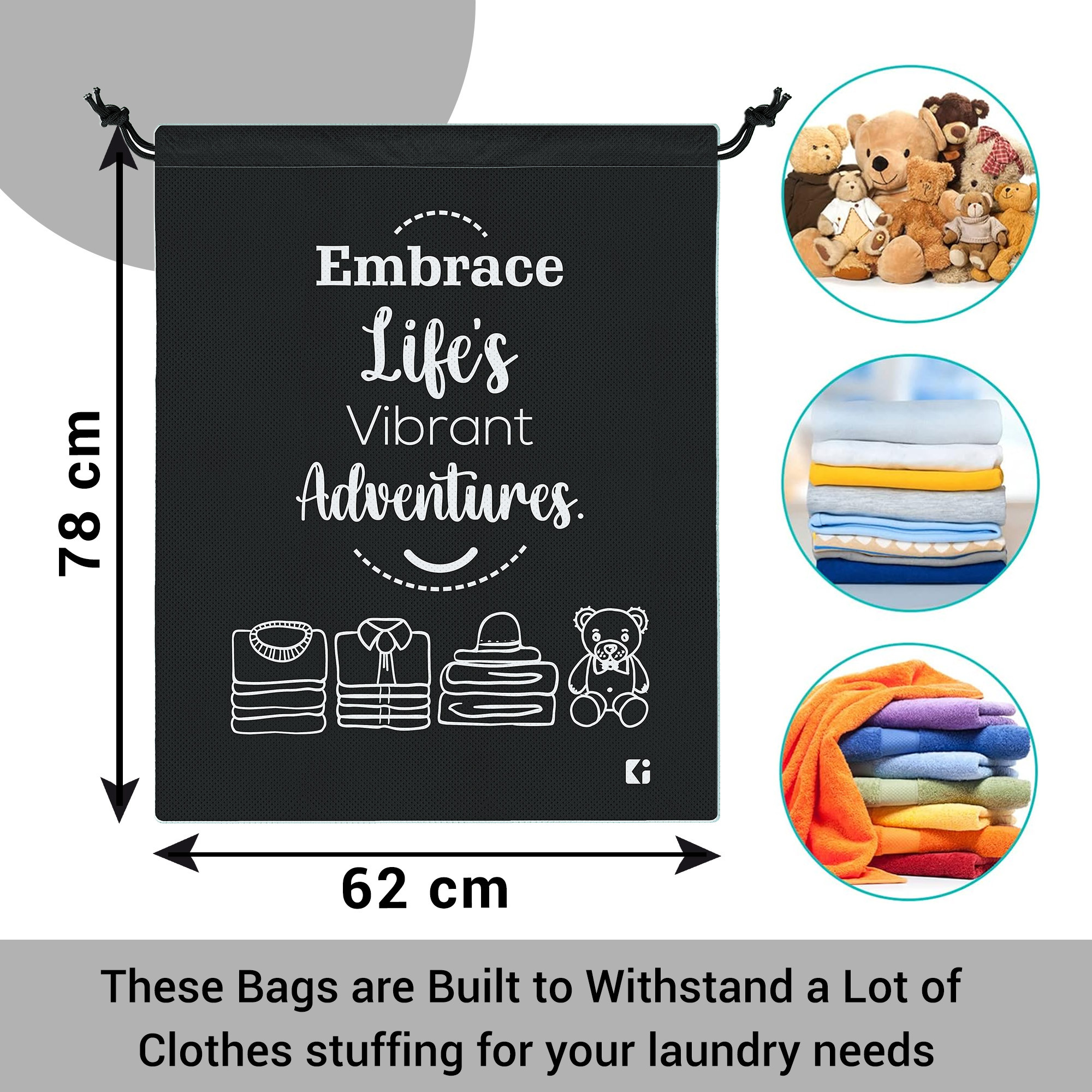 Kuber Industries Pack of 2 Cloth Storage Bag  Non-Woven Storage Organizer  Travel Pouches  Cloth Carrying Bag  Garments Cover for Laundry  Storage Organizer Bag for Clothing  Large  Black